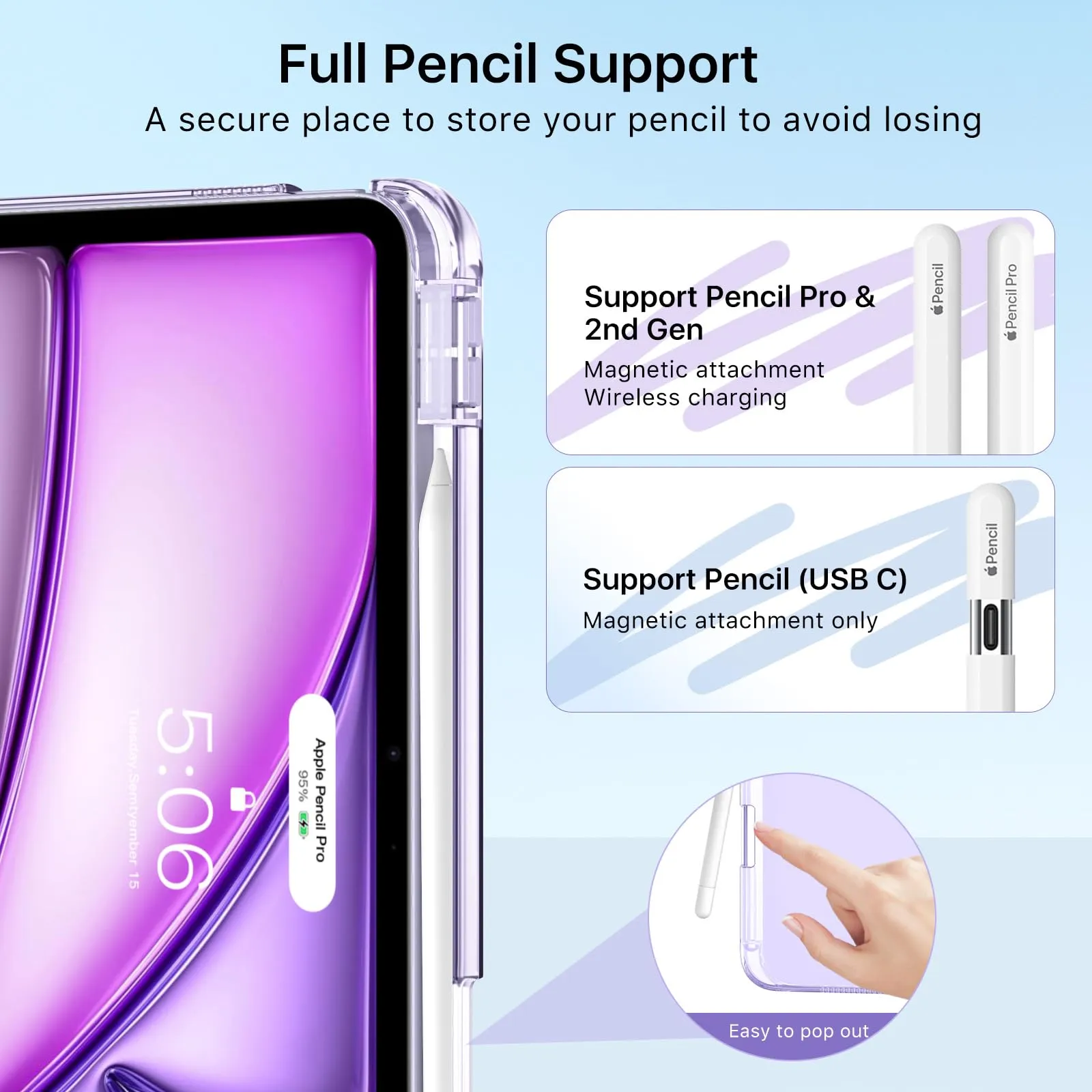 MoKo Cover per iPad Air 11 Pollici (M4/M3/M2) con Portapenna, Lilla - immagine 6