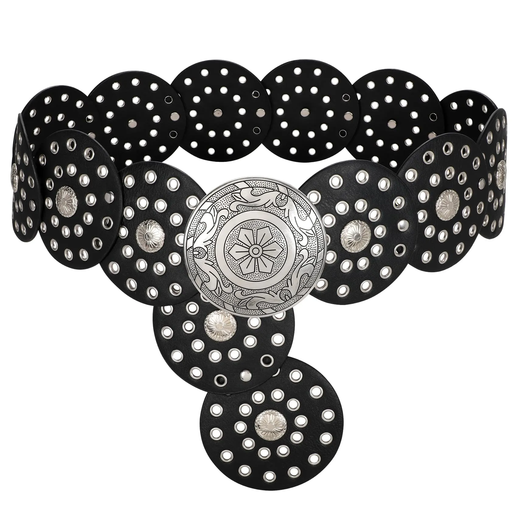 LEACOOLKEY Cintura Donna Boho Disco Larga Western in Pelle Concho per Vestiti e Jeans - immagine 1