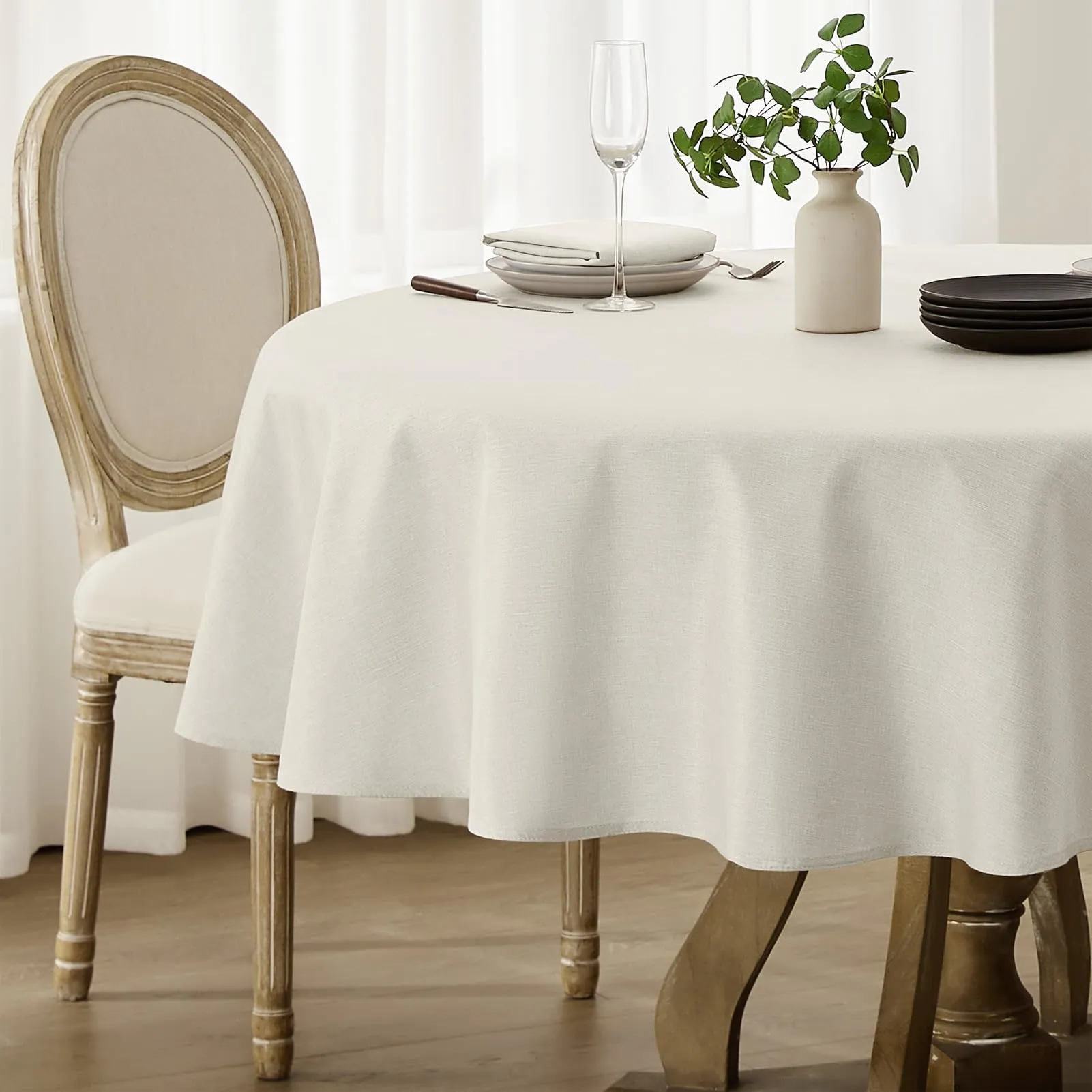 Softalker Tovaglia Rotonda in Finto Lino Crema, 180 cm, Antimacchia e Idrorepellente - immagine 1
