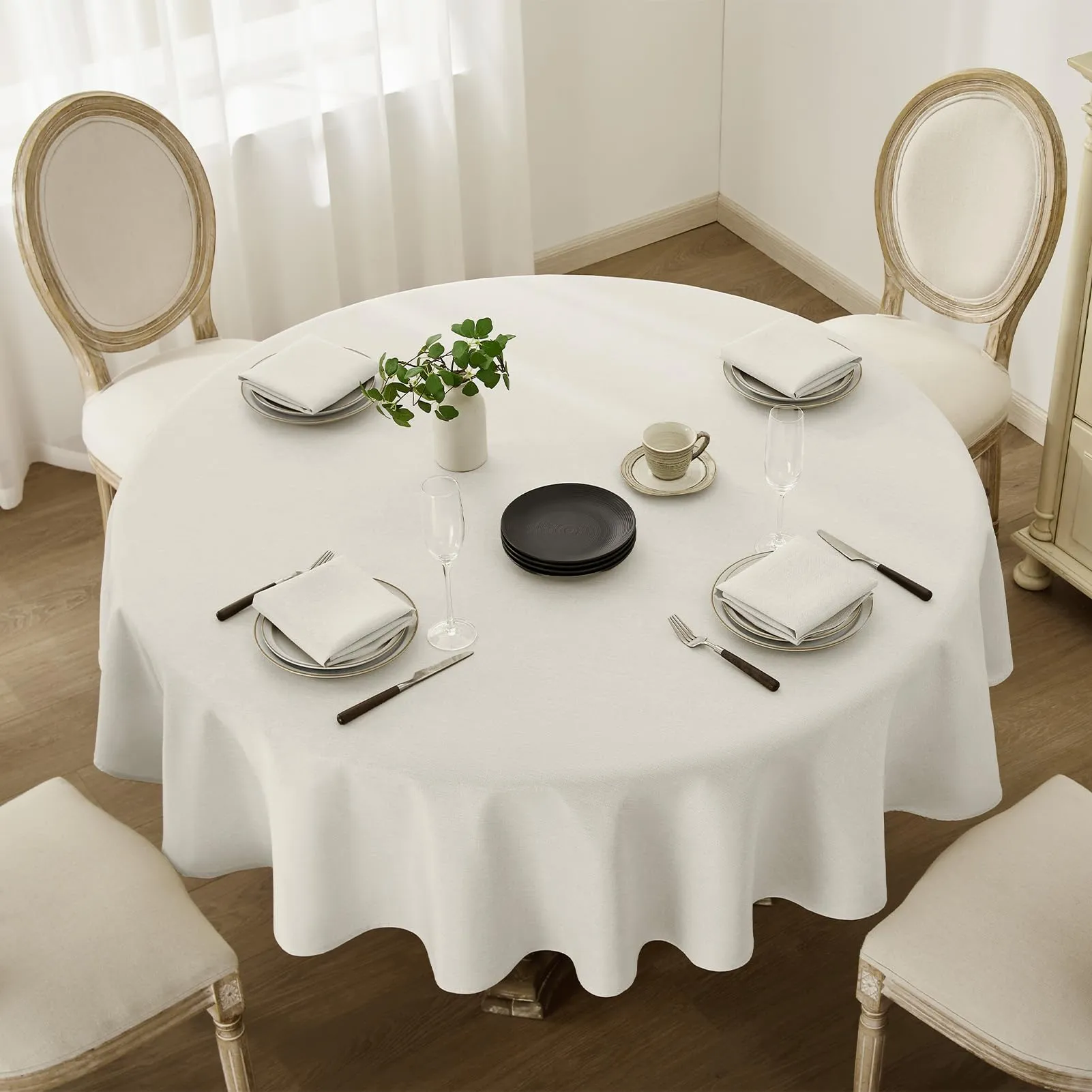 Softalker Tovaglia Rotonda in Finto Lino Crema, 180 cm, Antimacchia e Idrorepellente - immagine 5