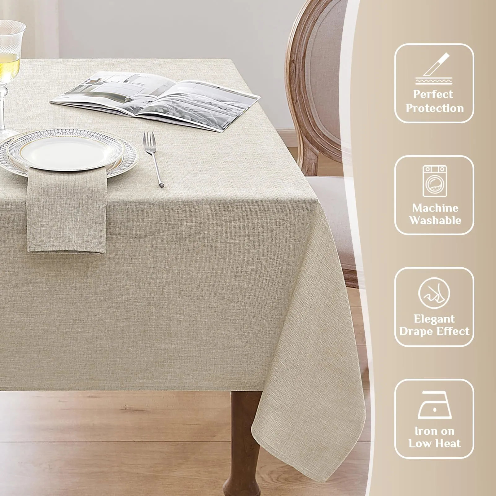 Softalker Tovaglia Antimacchia in Finto Lino Rettangolare 160 x 220 cm, Idrorepellente e Lavabile (6-8 posti) - immagine 5
