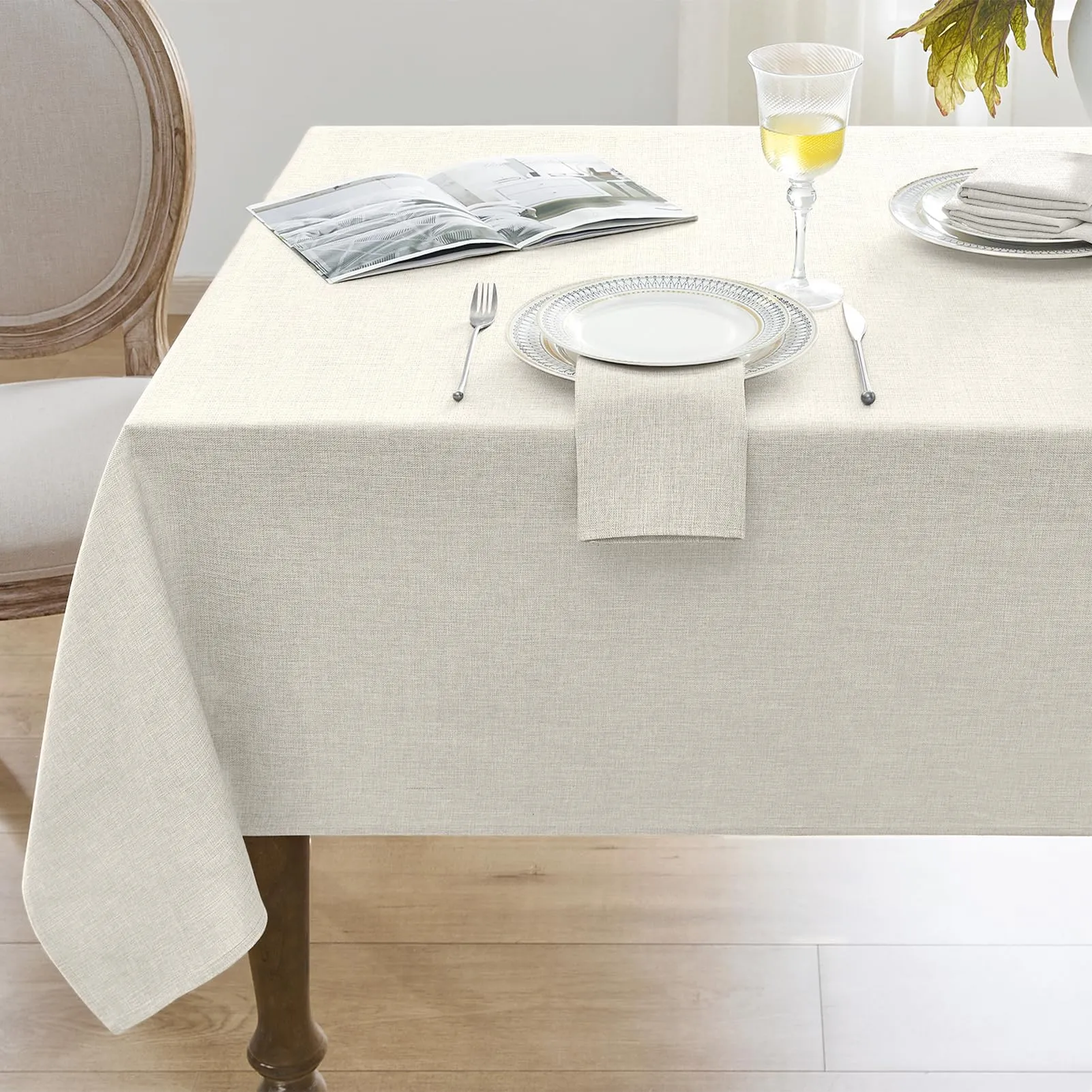 Softalker Tovaglia Quadrata 100x100 cm Crema in Finto Lino Antimacchia e Lavabile - immagine 1