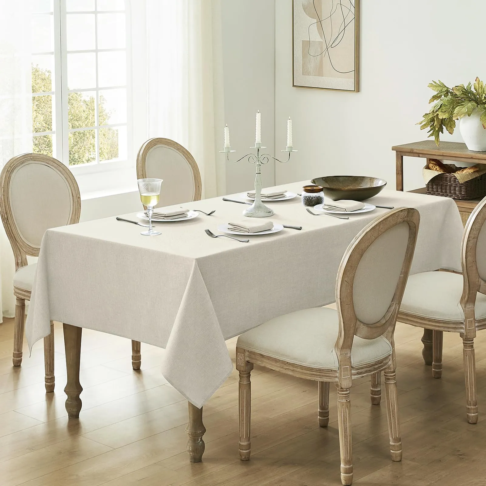 Softalker Tovaglia Quadrata 100x100 cm Crema in Finto Lino Antimacchia e Lavabile - immagine 2