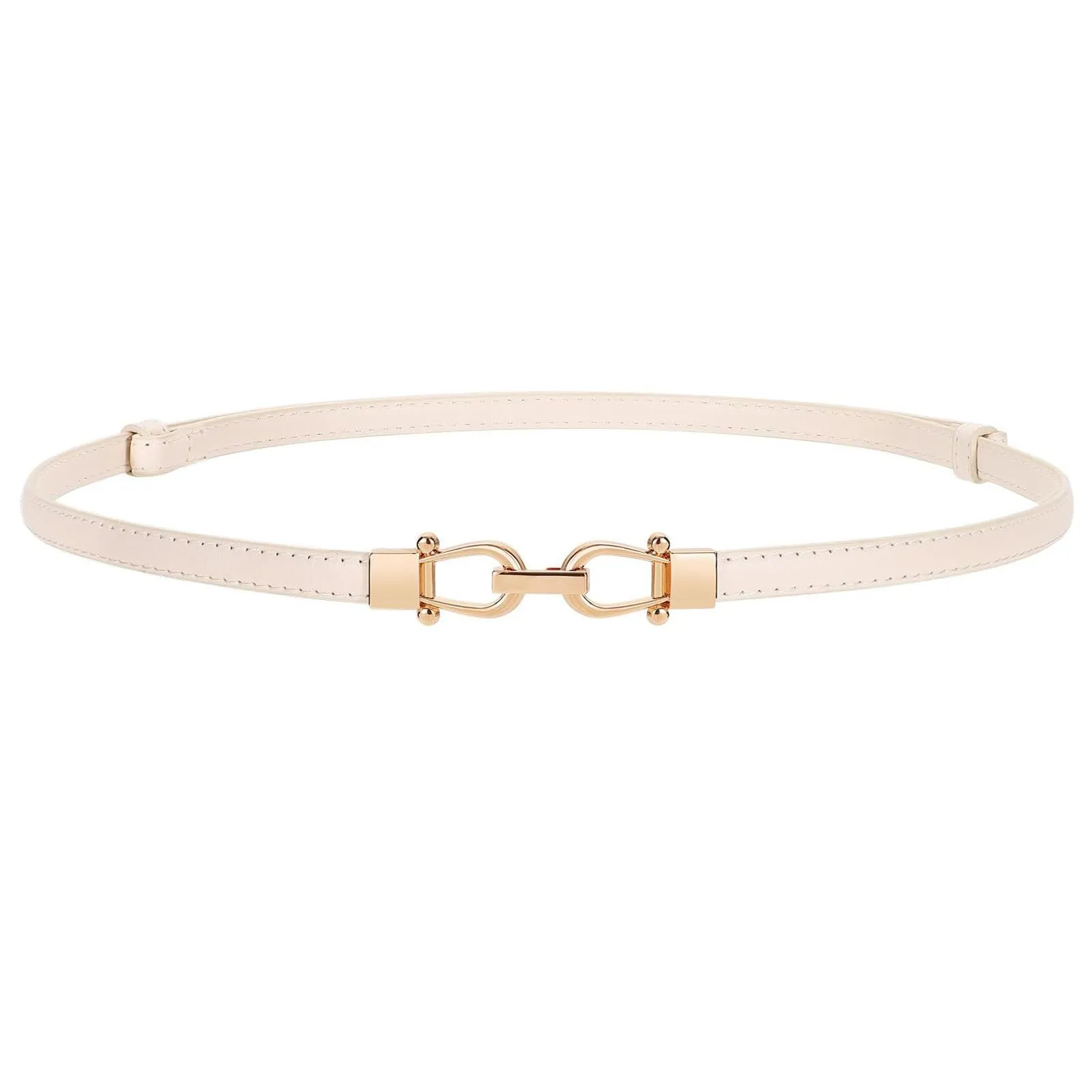 LEACOOLKEY Cintura Sottile in Pelle per Donna con Fibbia Dorata, Beige, 105cm - immagine 1