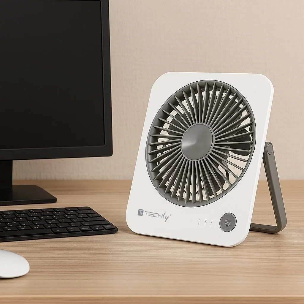 Techly 621666 Ventilatore da Scrivania Ultra Sottile Pieghevole e Portatile, 4 velocità, Bianco - immagine 5