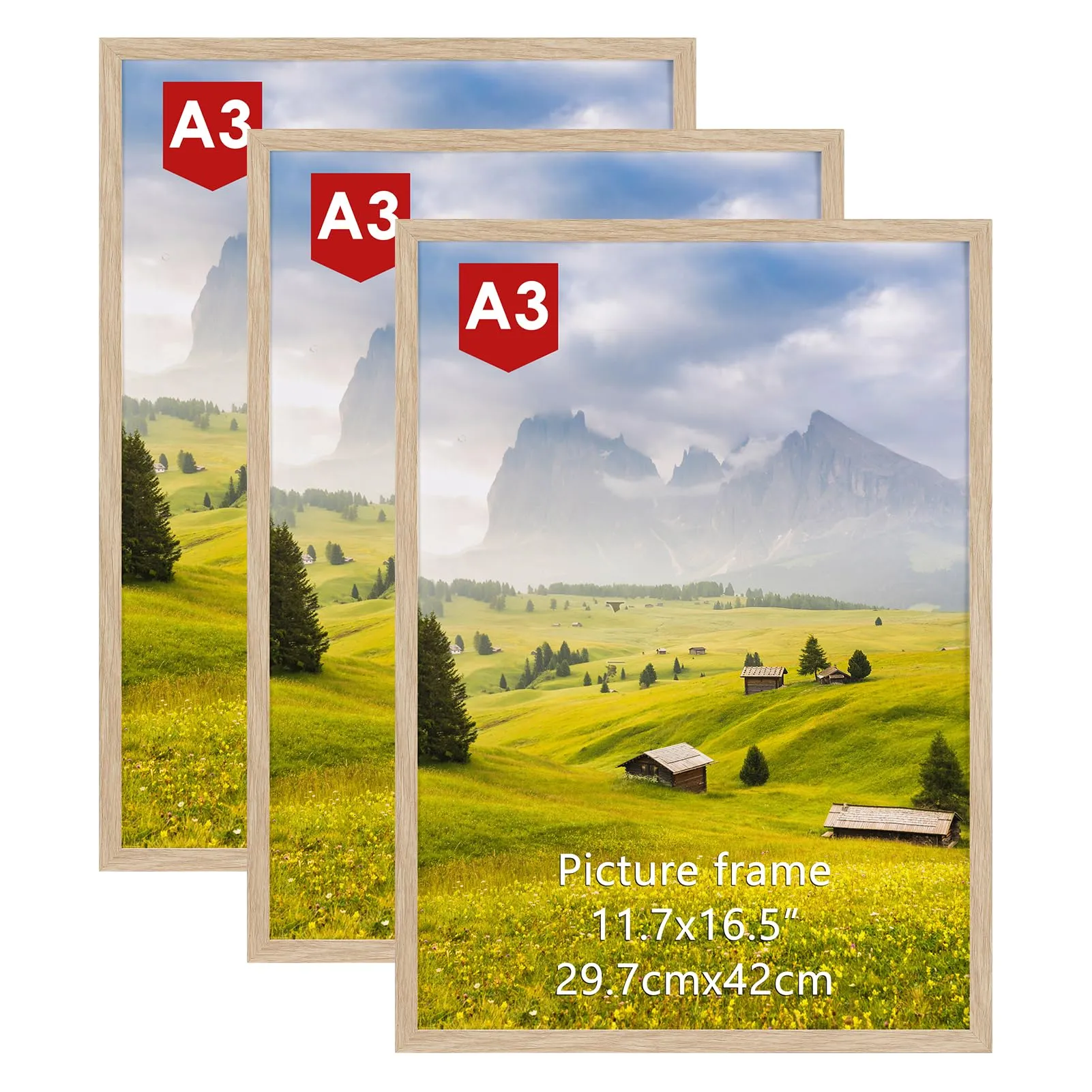 Hoikwo Cornice A3 in PVC, Set da 3, Legno Naturale - immagine 1