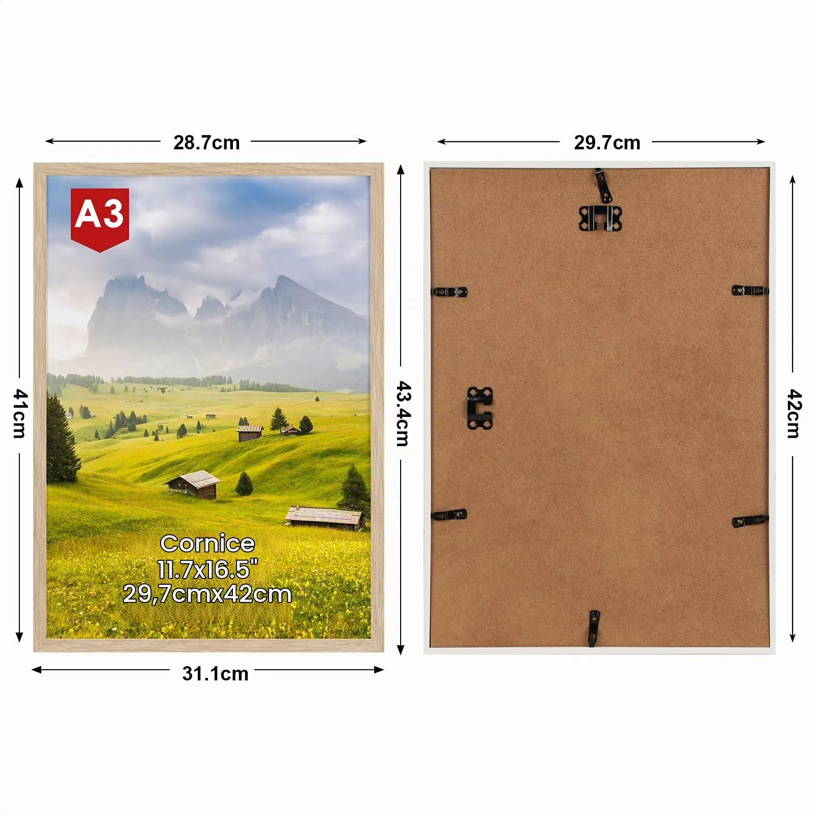 Hoikwo Cornice A3 in PVC, Set da 3, Legno Naturale - immagine 2
