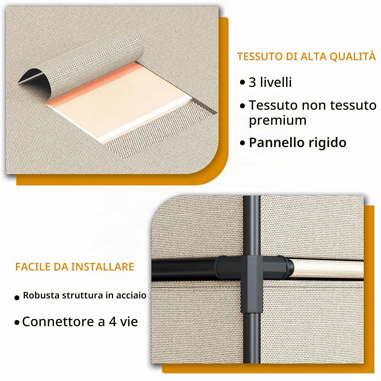 WANGIRL Cassettiera in Tessuto con Struttura in Metallo, 4 Cassetti - Beige - immagine 6