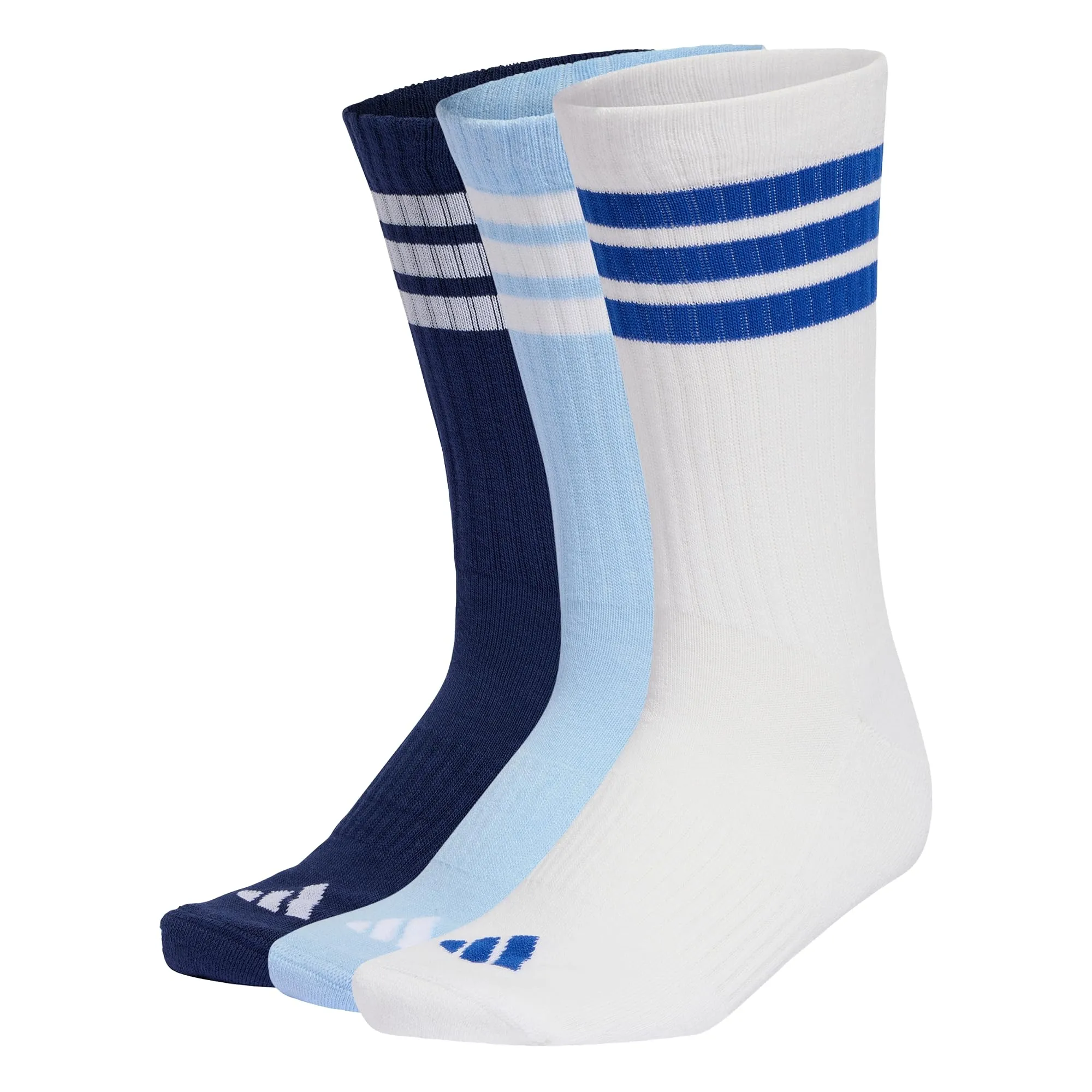 adidas 3Stripes Cushioned Sportswear Crew Socks 3 Pair Pack, dark blue/white/glow blue, 34-36 - immagine 1