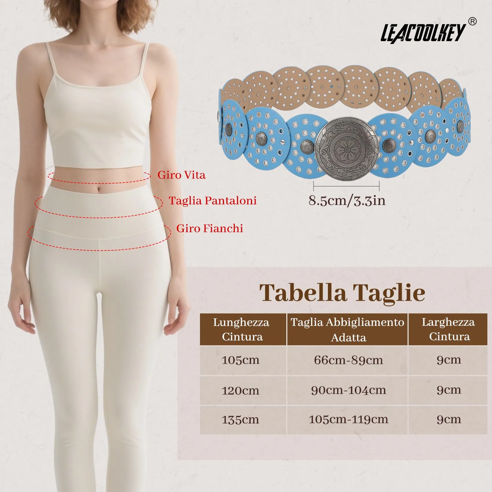 LEACOOLKEY Cintura Donna Boho Western in Pelle con Concho per Vestiti e Jeans - immagine 6