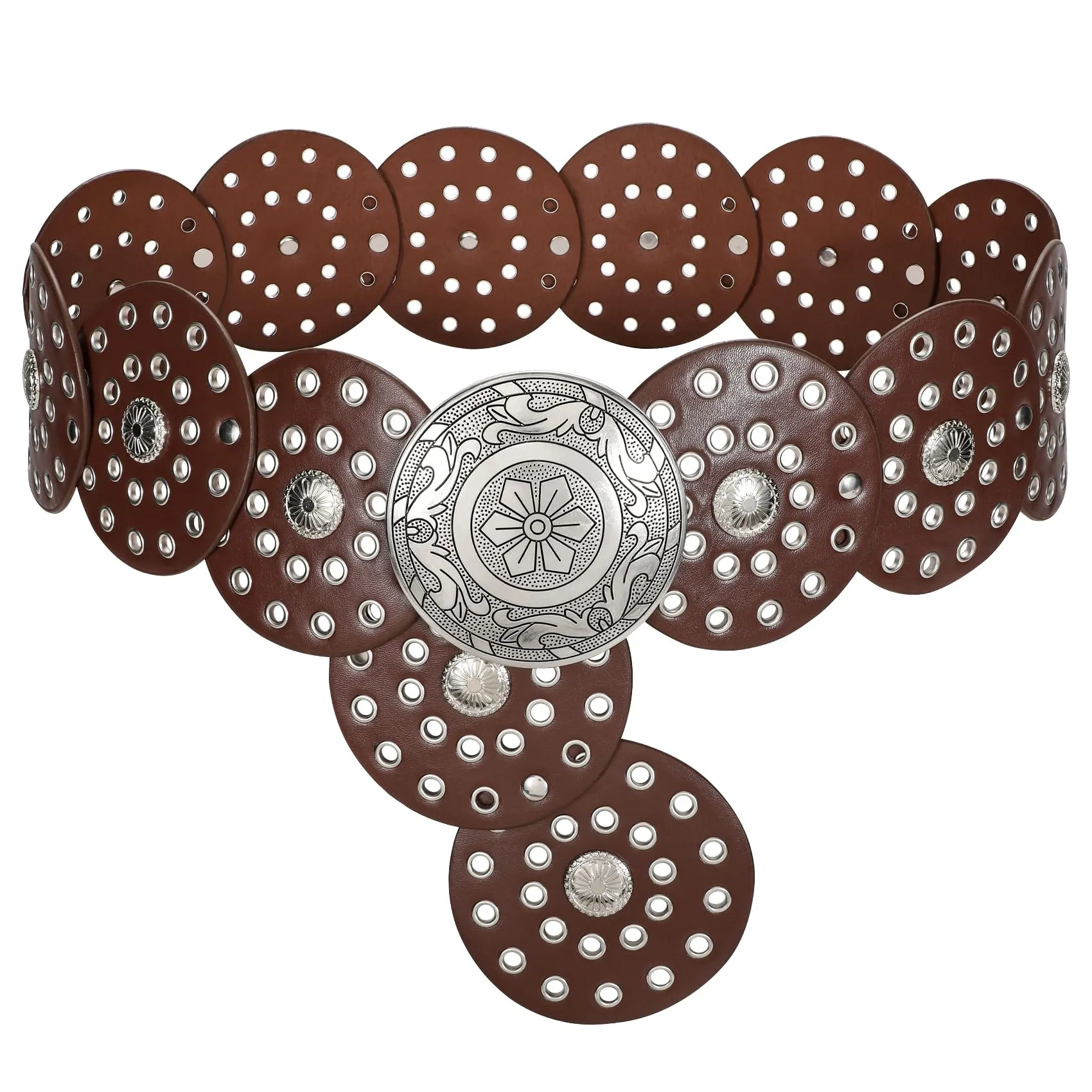 LEACOOLKEY Cintura Donna Boho Disco Western in Pelle Concho per Vestiti e Jeans - immagine 1