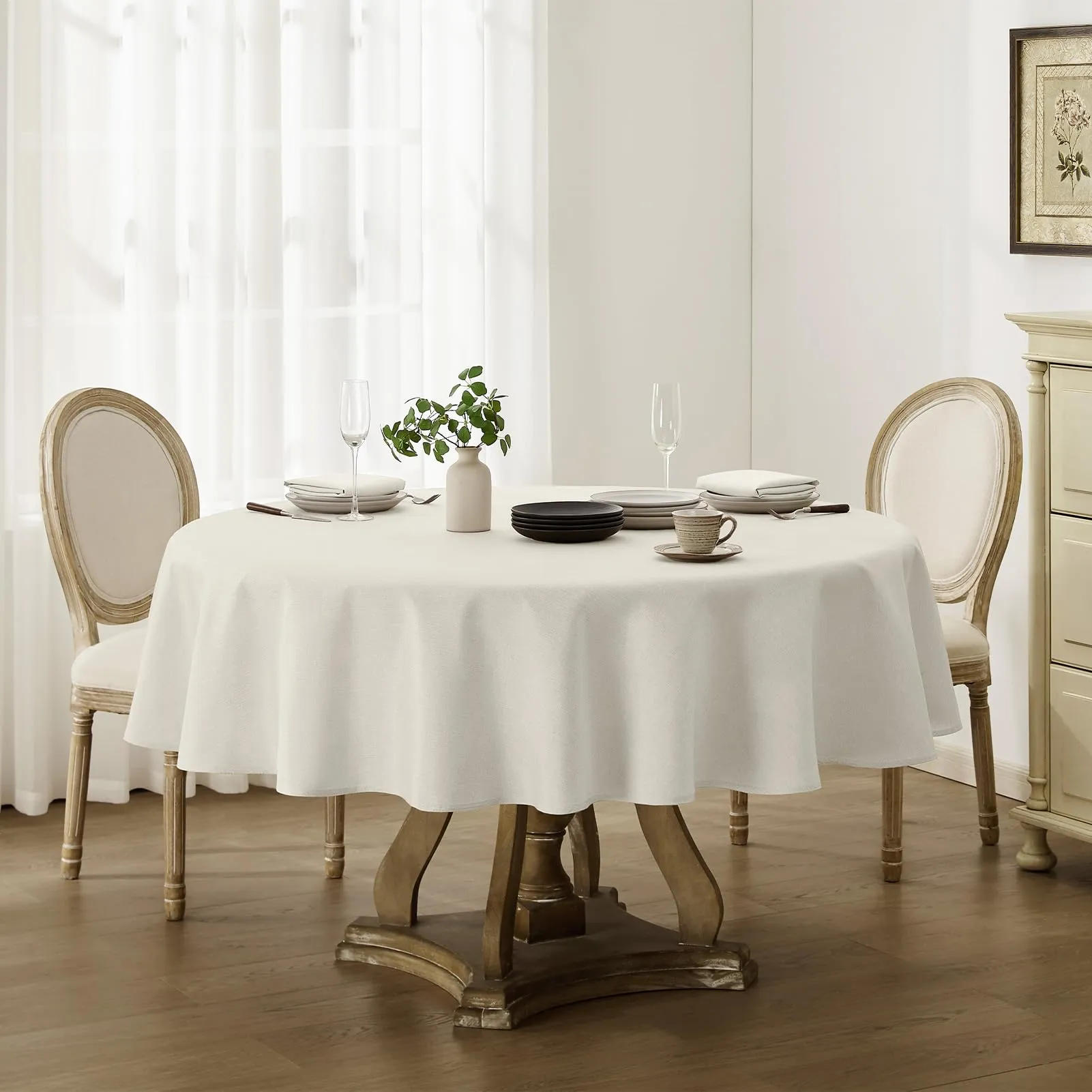 Softalker Tovaglia Rotonda 140 cm in Finto Lino, Antimacchia e Idrorepellente, Colore Crema (1 pezzo) - immagine 2