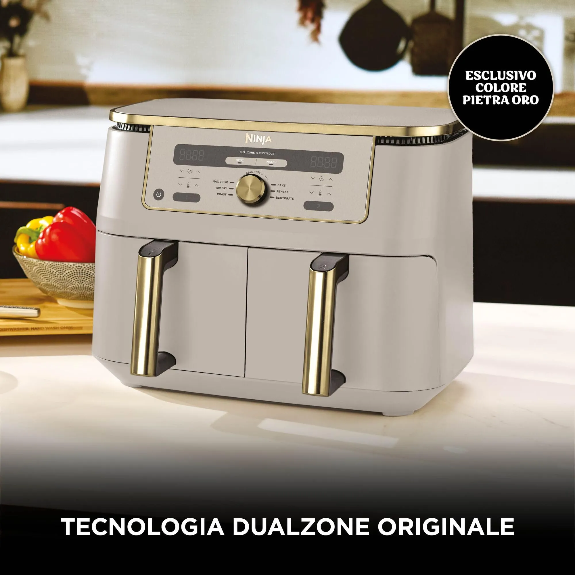 Ninja MAX Dual Zone Friggitrice ad Aria Doppia 9,5L Pietra/Oro - immagine 2