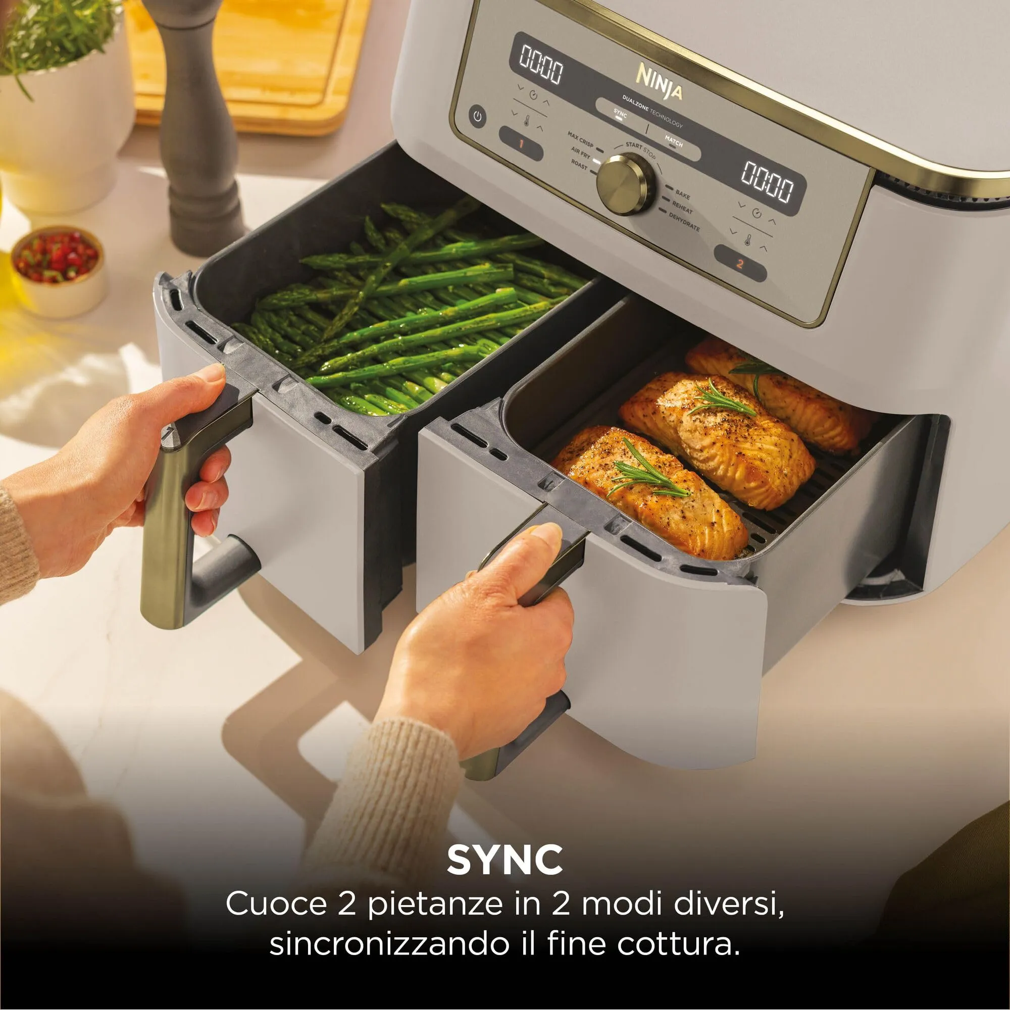 Ninja MAX Dual Zone Friggitrice ad Aria Doppia 9,5L Pietra/Oro - immagine 3