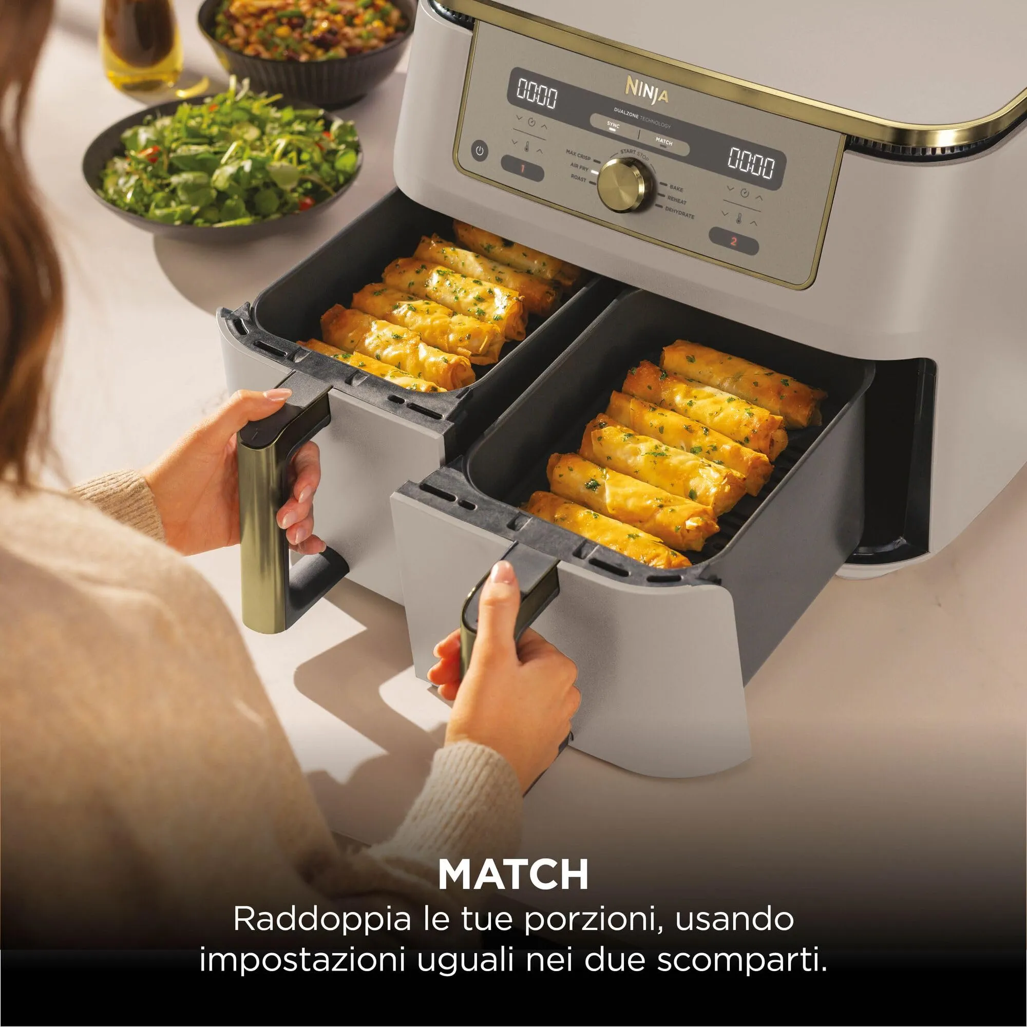 Ninja MAX Dual Zone Friggitrice ad Aria Doppia 9,5L Pietra/Oro - immagine 4