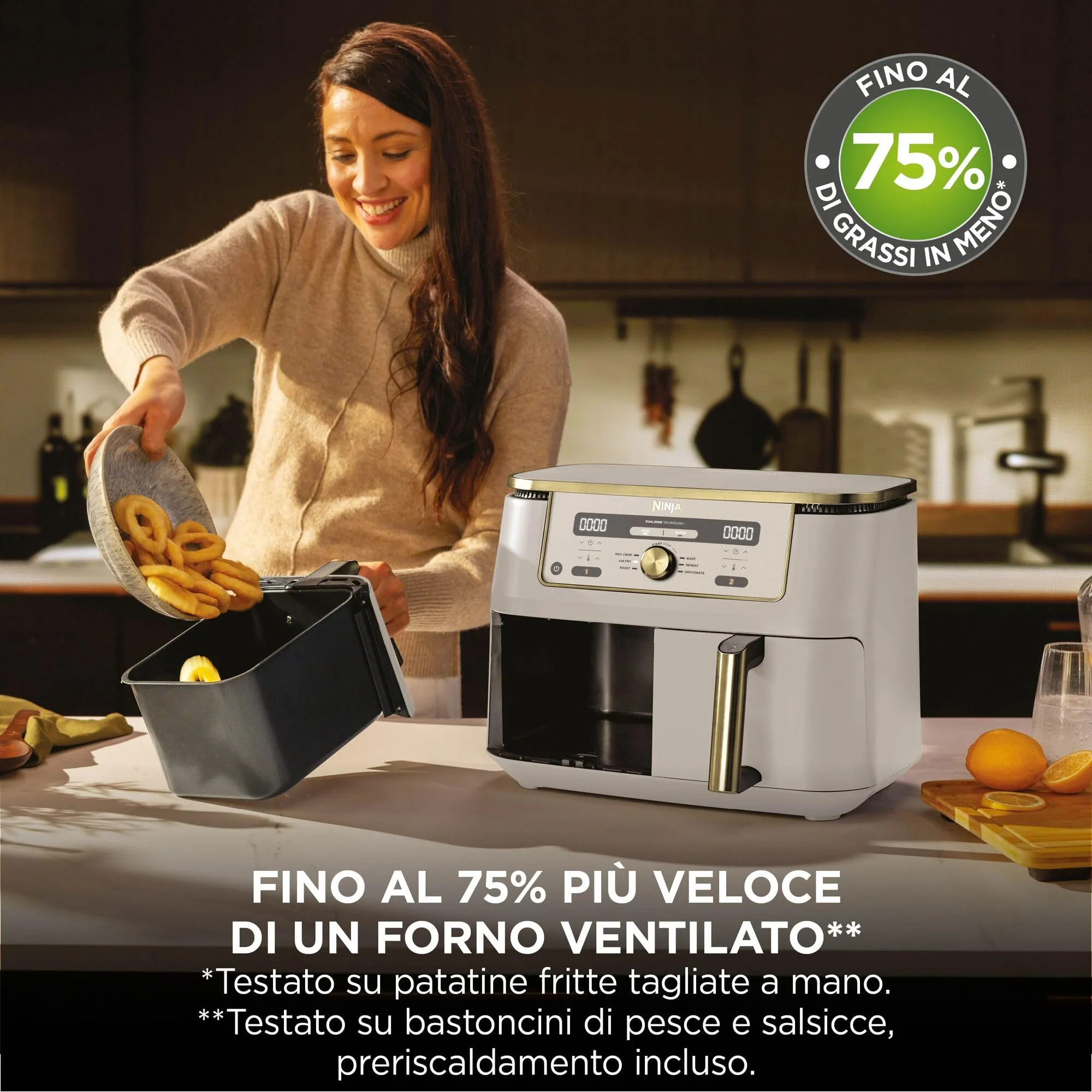 Ninja MAX Dual Zone Friggitrice ad Aria Doppia 9,5L Pietra/Oro - immagine 8