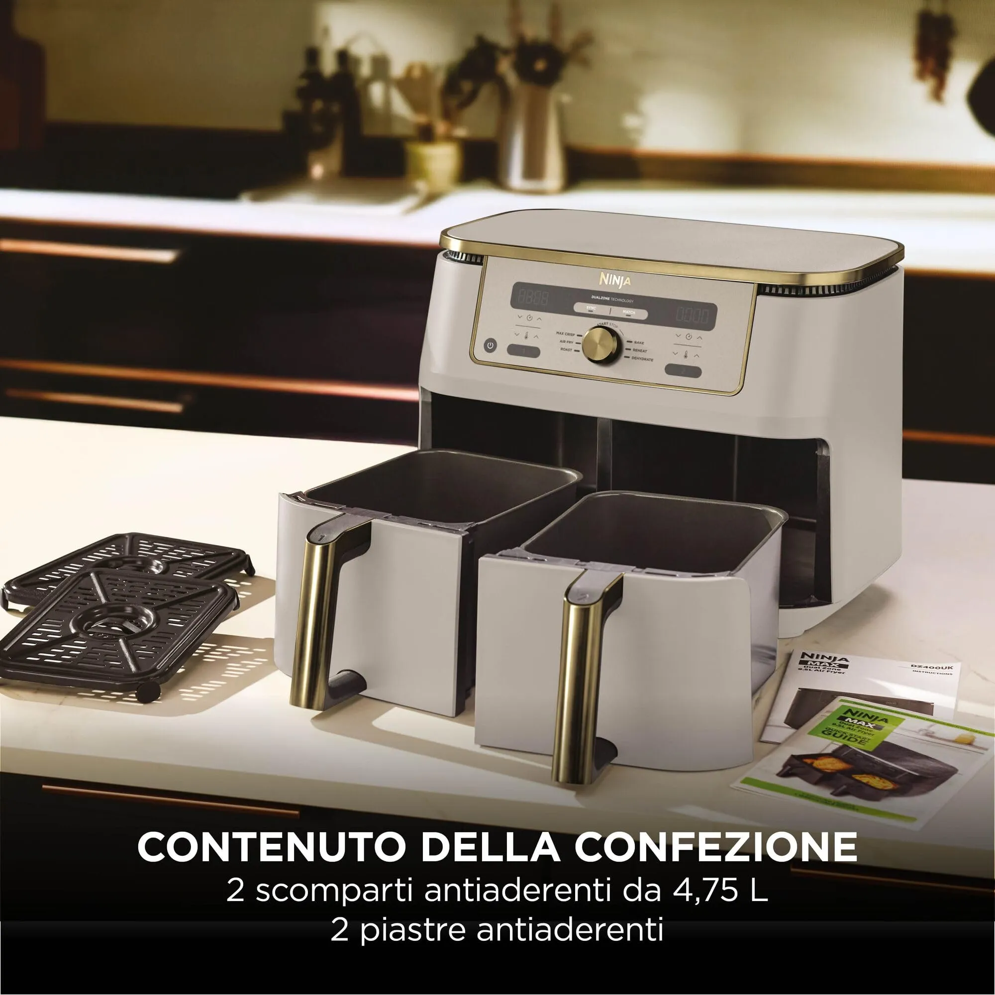Ninja MAX Dual Zone Friggitrice ad Aria Doppia 9,5L Pietra/Oro - immagine 9