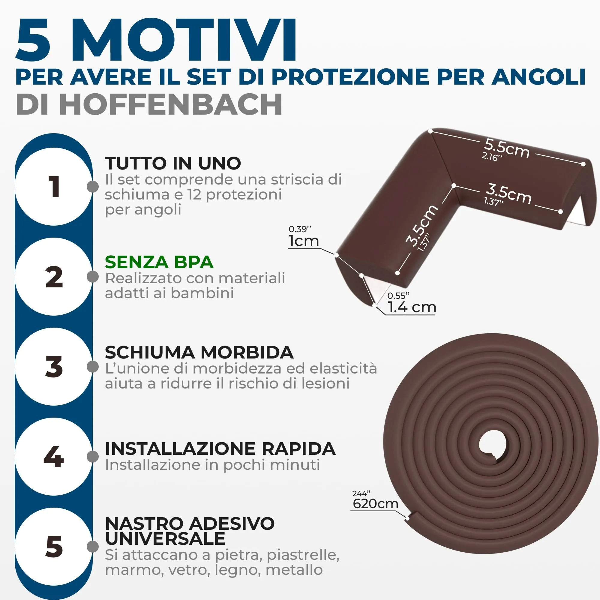 Hoffenbach Paraspigoli per Bambini, 6,2 m + 12 Angolari, Marrone Cioccolato - immagine 3
