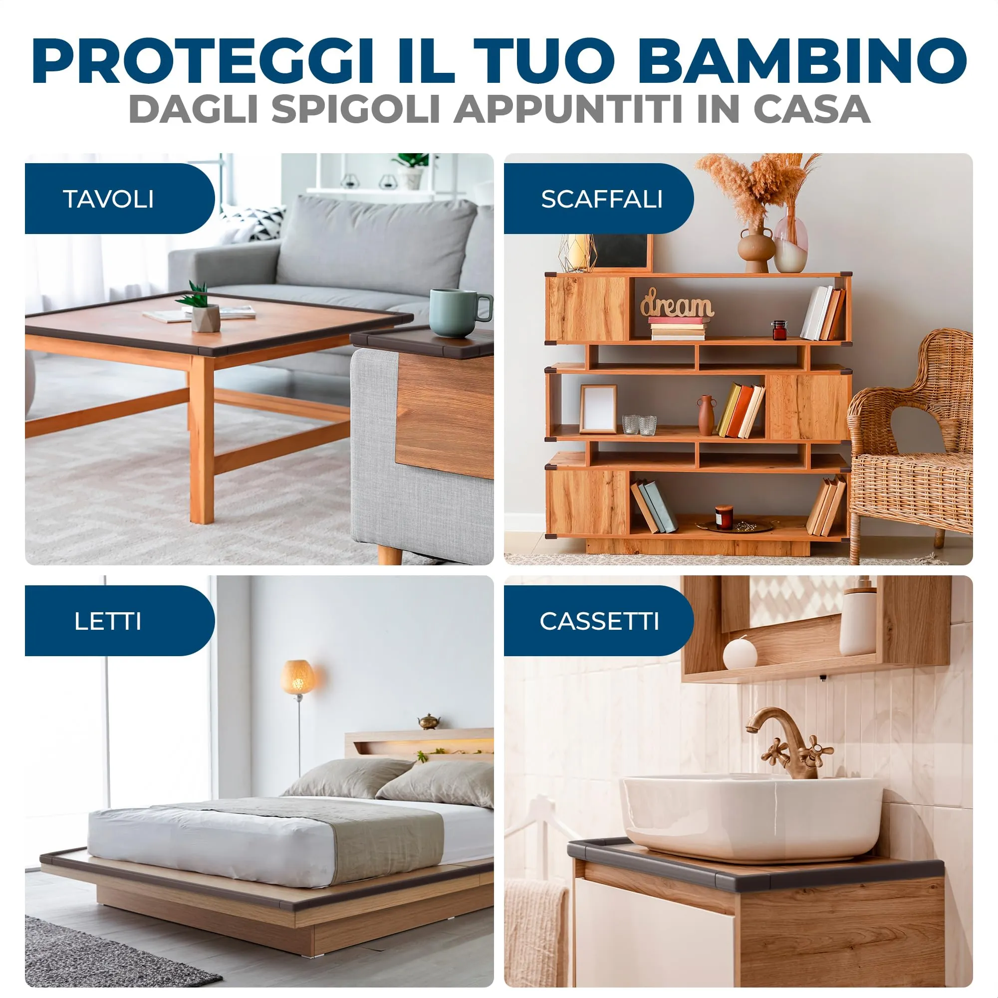 Hoffenbach Paraspigoli per Bambini, 6,2 m + 12 Angolari, Marrone Cioccolato - immagine 7