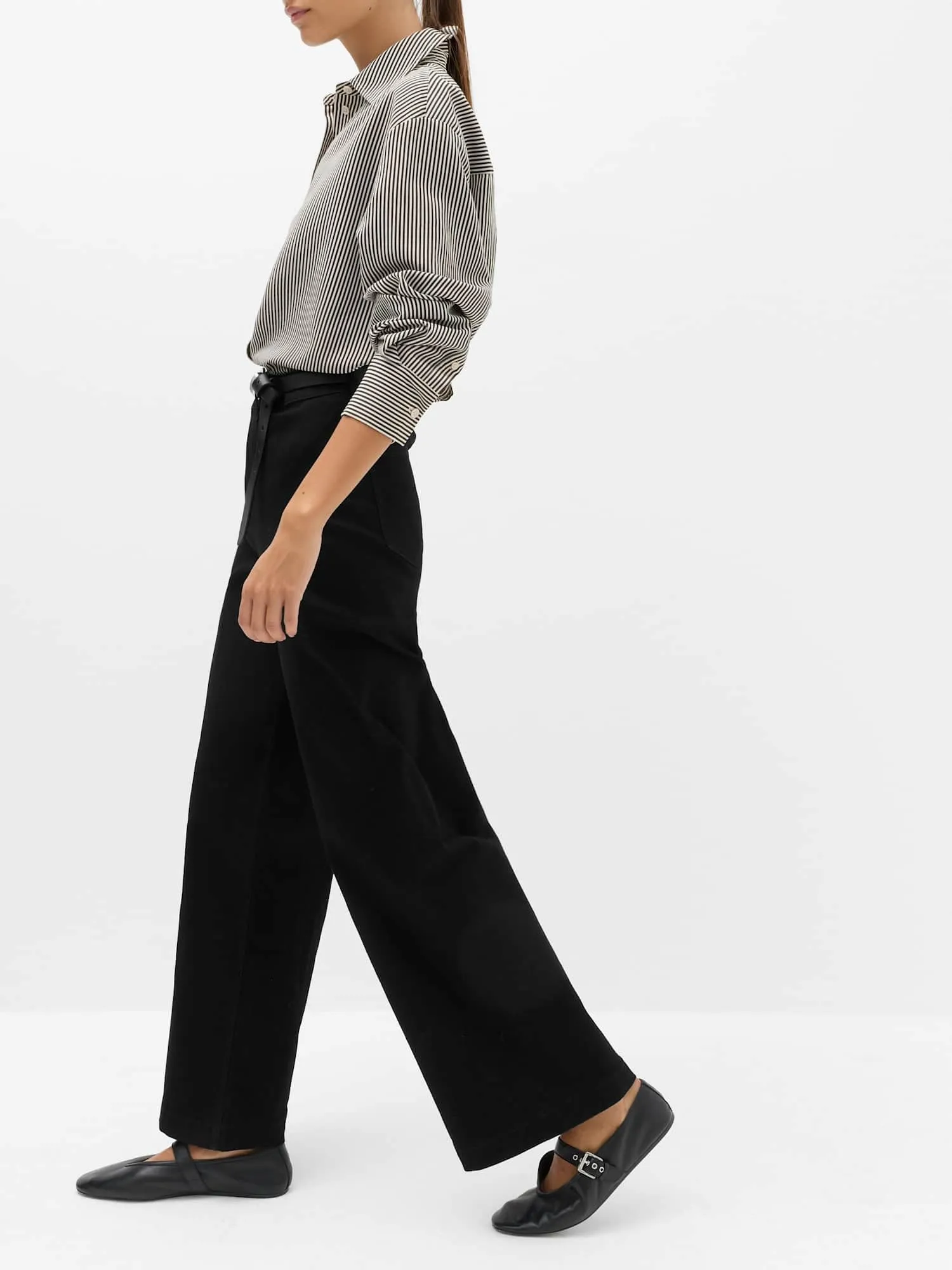 Marks & Spencer Jeans a Gamba Larga Vita Alta alla Caviglia da Donna, Nero, 42 - immagine 3