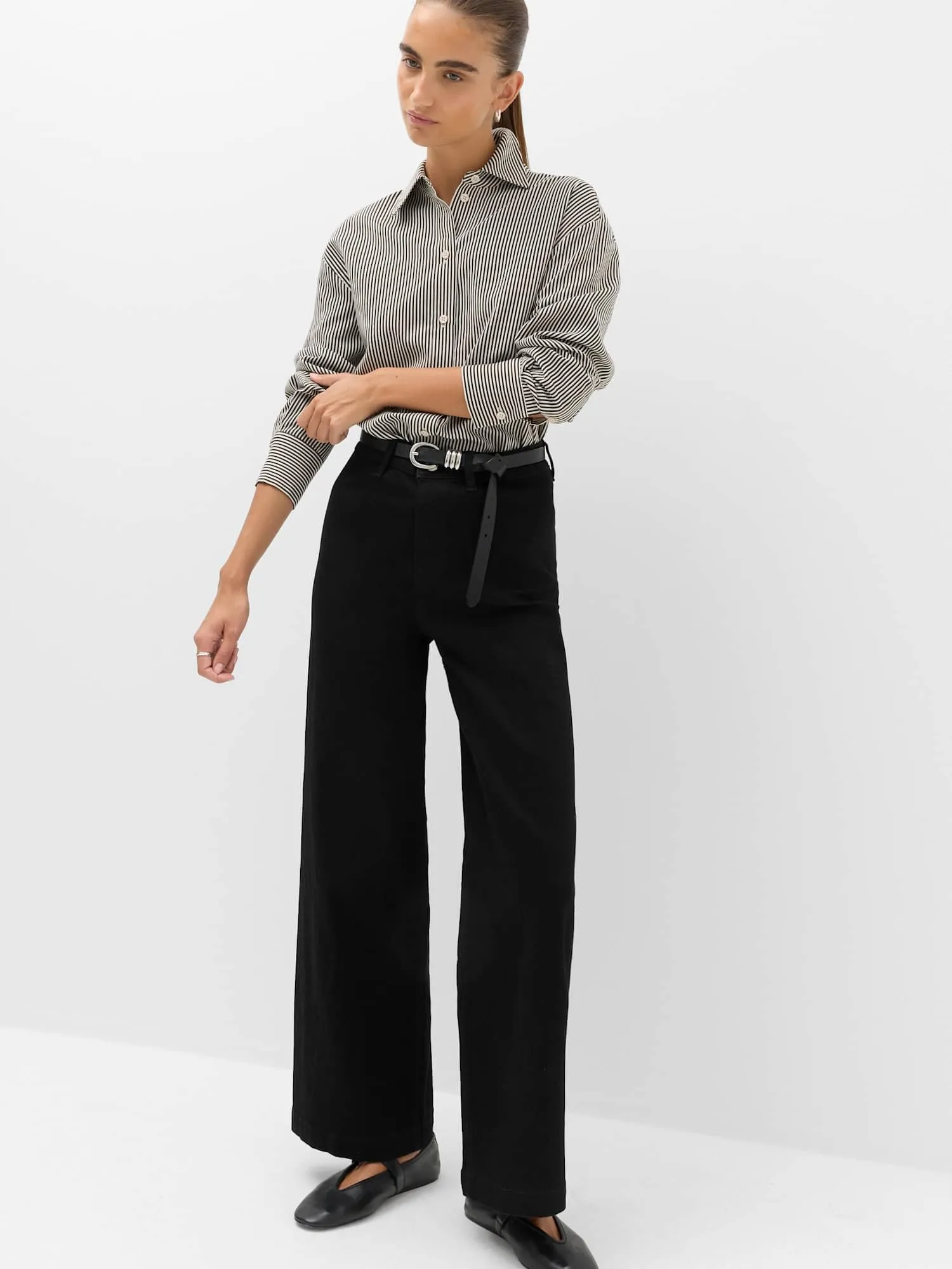 Marks & Spencer Jeans Donna Gamba Larga Vita Alta alla Caviglia - Nero - immagine 2