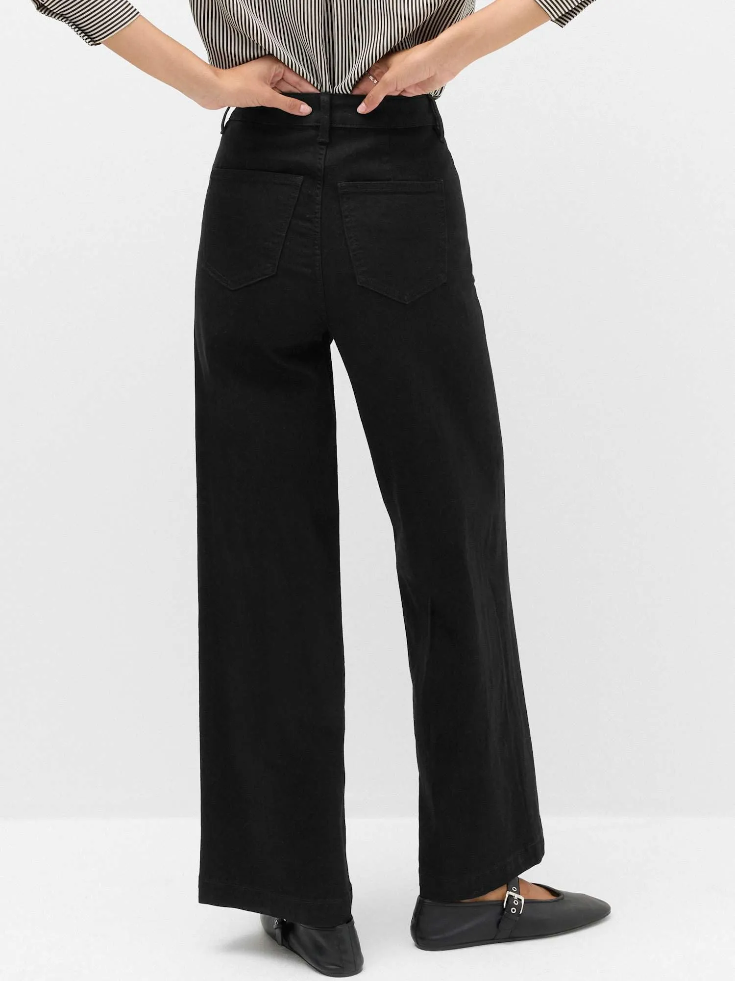 Marks & Spencer Jeans Donna a Gamba Larga Vita Alta alla Caviglia, Nero, 40 - immagine 5