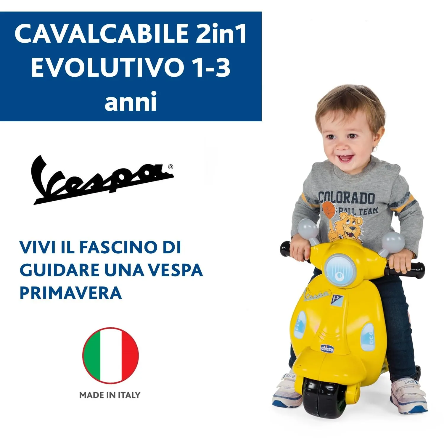Chicco Vespa Primavera Moto Giocattolo Cavalcabile con Pannello Elettronico, Luci e Suoni, Giallo - immagine 3