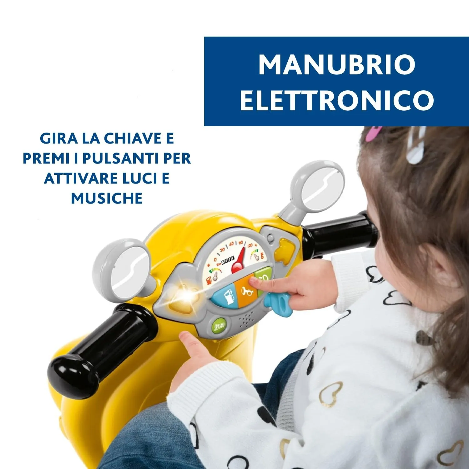 Chicco Vespa Primavera Moto Giocattolo Cavalcabile con Pannello Elettronico, Luci e Suoni, Giallo - immagine 6