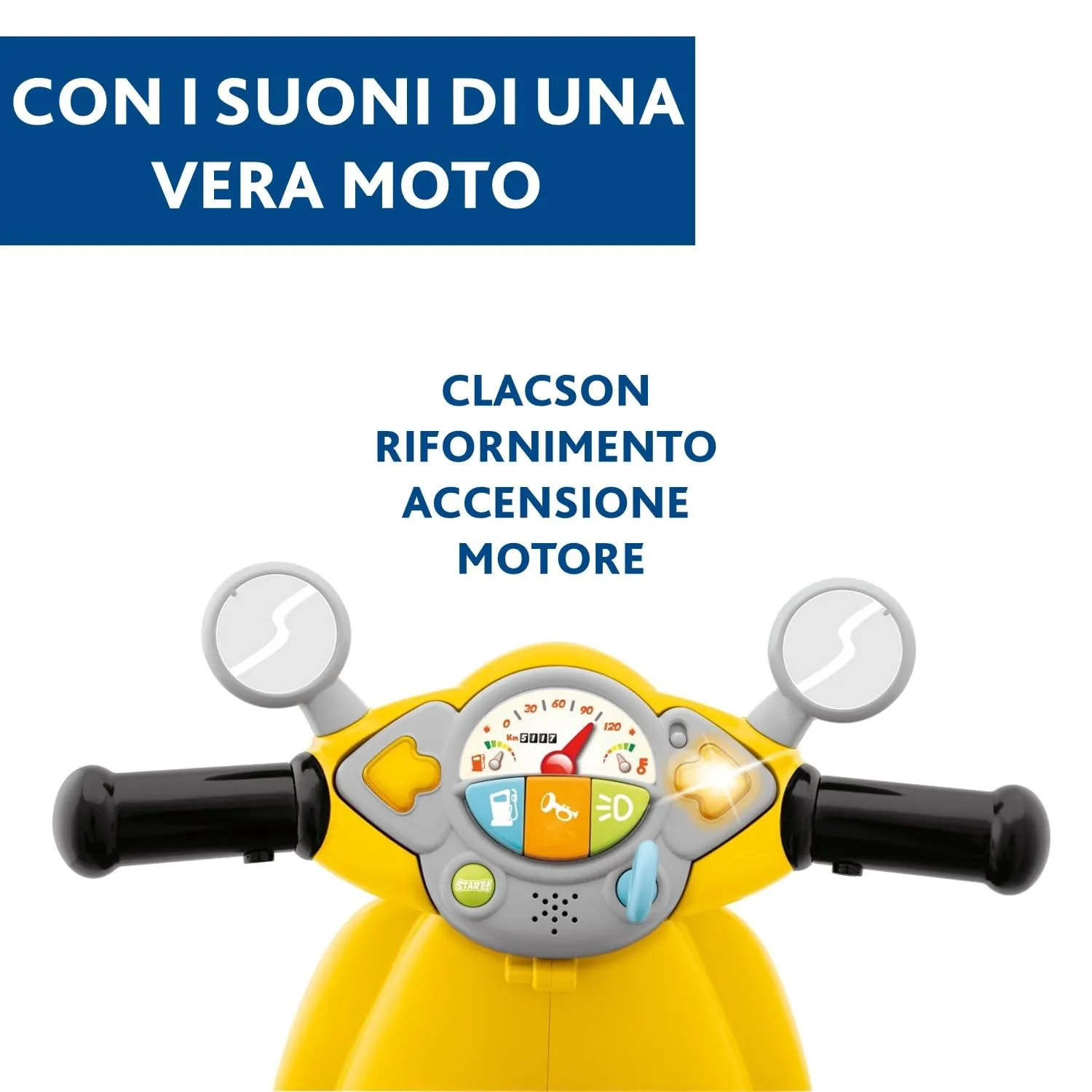 Chicco Vespa Primavera Moto Giocattolo Cavalcabile con Pannello Elettronico, Luci e Suoni, Giallo - immagine 7
