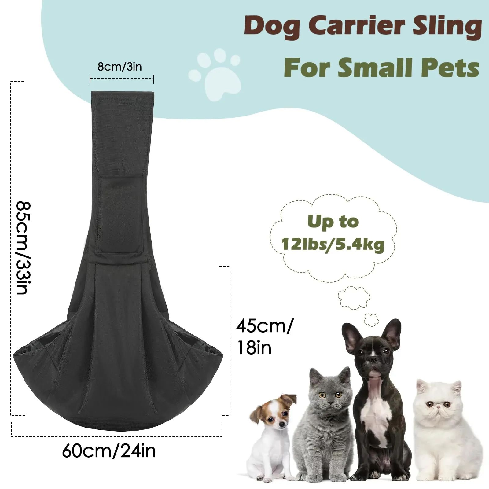 Pawaboo Trasportino a Spalla Crossbody per Cani di Piccola Taglia, Nero - immagine 3