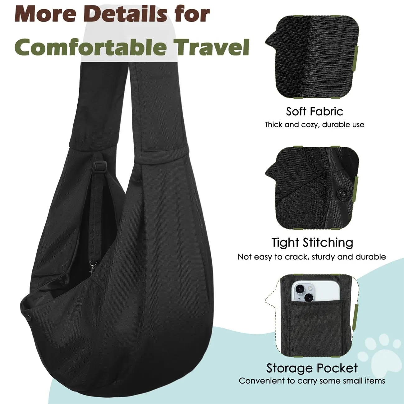 Pawaboo Trasportino a Spalla Crossbody per Cani di Piccola Taglia, Nero - immagine 7