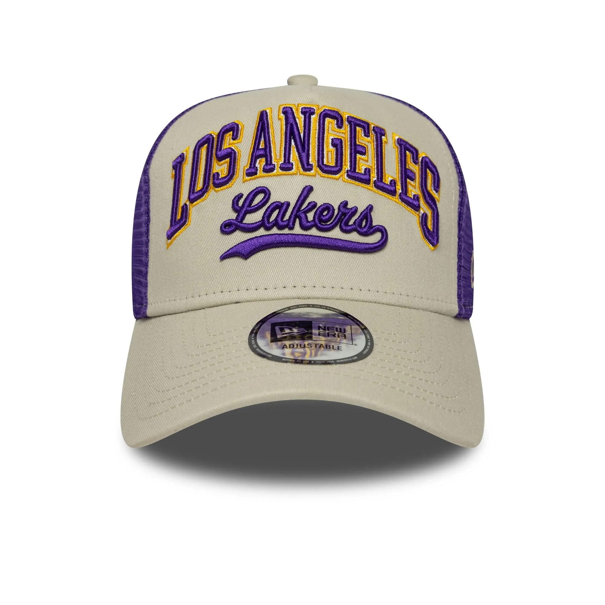 New Era Los Angeles Lakers Script A-Frame Trucker Hat - Beige - immagine 2
