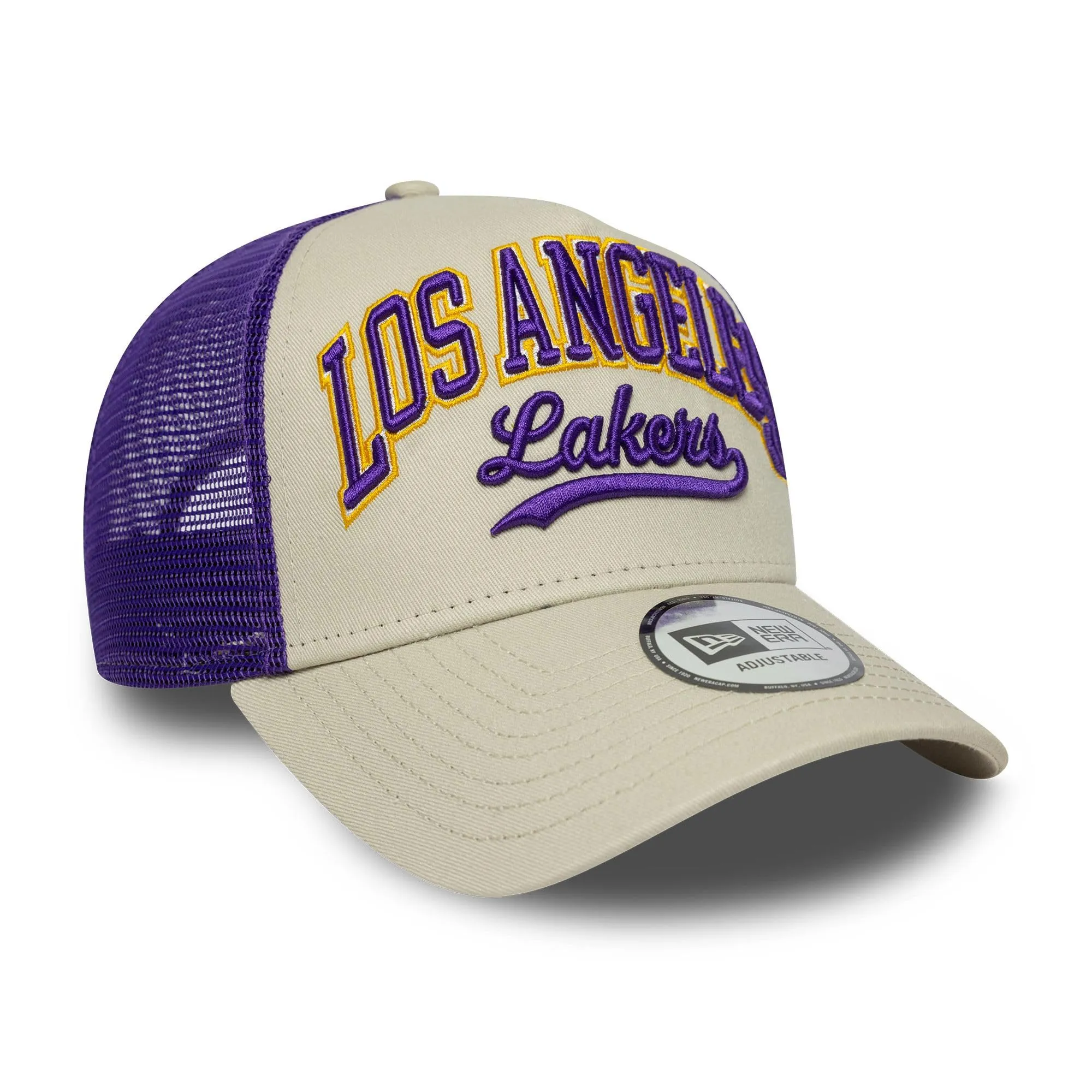 New Era Los Angeles Lakers Script A-Frame Trucker Hat - Beige - immagine 3