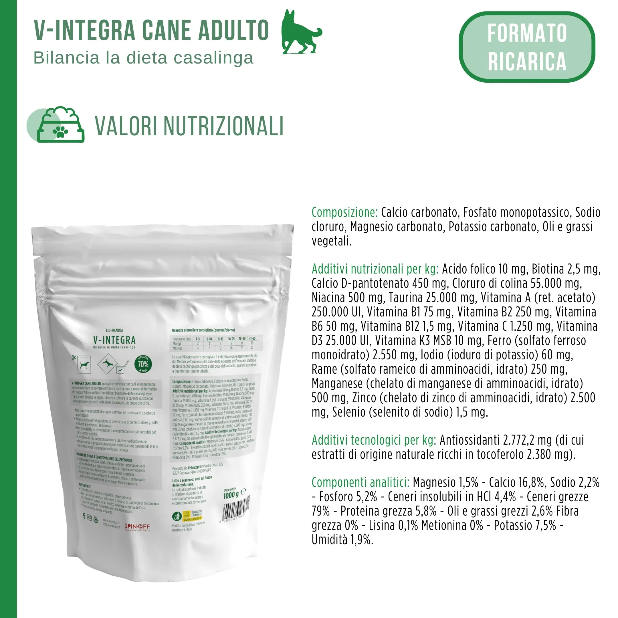 V-INTEGRA Cane Adulto Integratore Multivitaminico Eco Ricarica, 1kg - immagine 8
