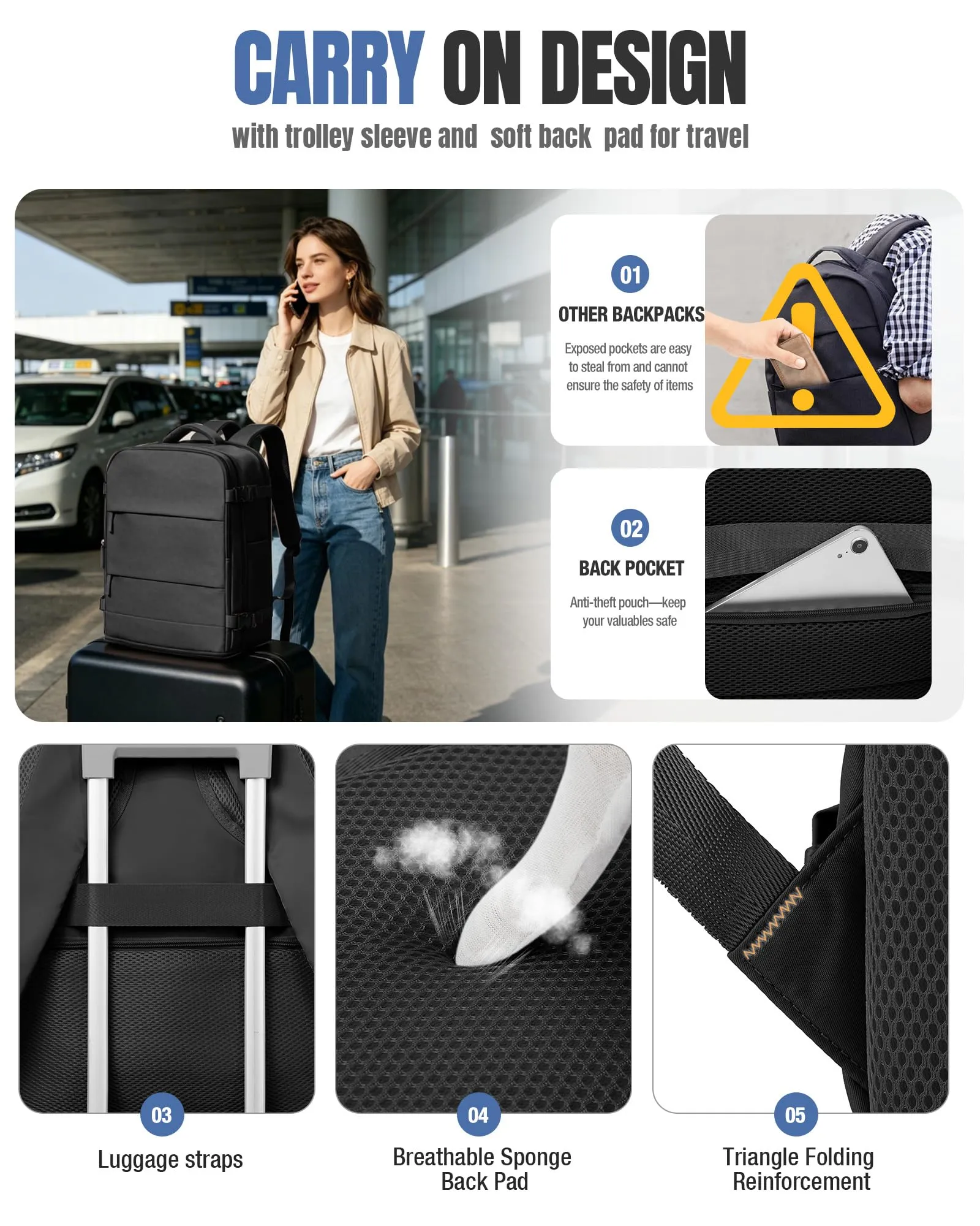 BJLFS Zaino Bagaglio a Mano Sottovuoto per Ryanair 40x30x20 con Pompa - immagine 6