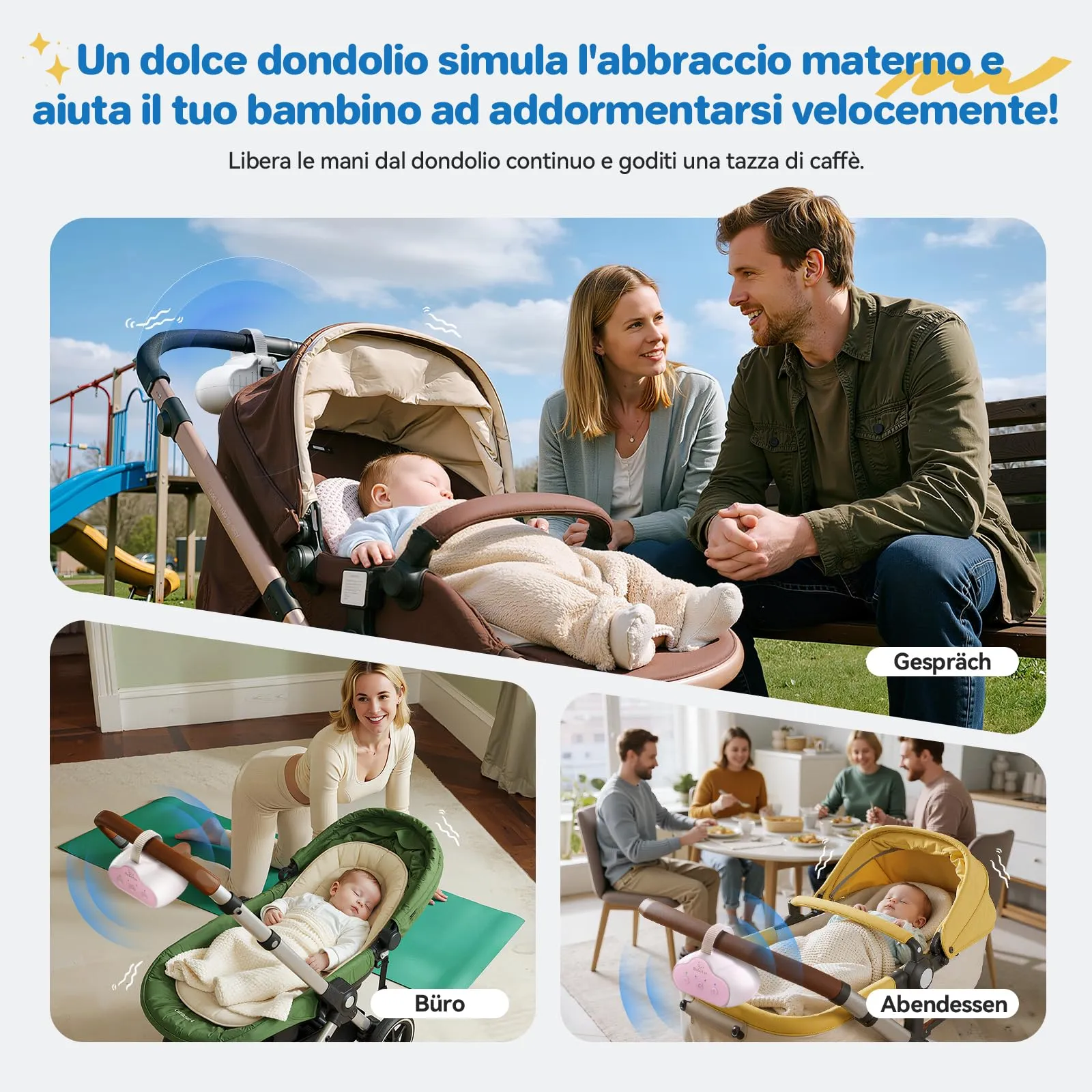 Robofun Dondolo Automatico per Passeggino, Dispositivo Elettrico Portatile con Timer, Velocità Regolabile e USB-C - immagine 7