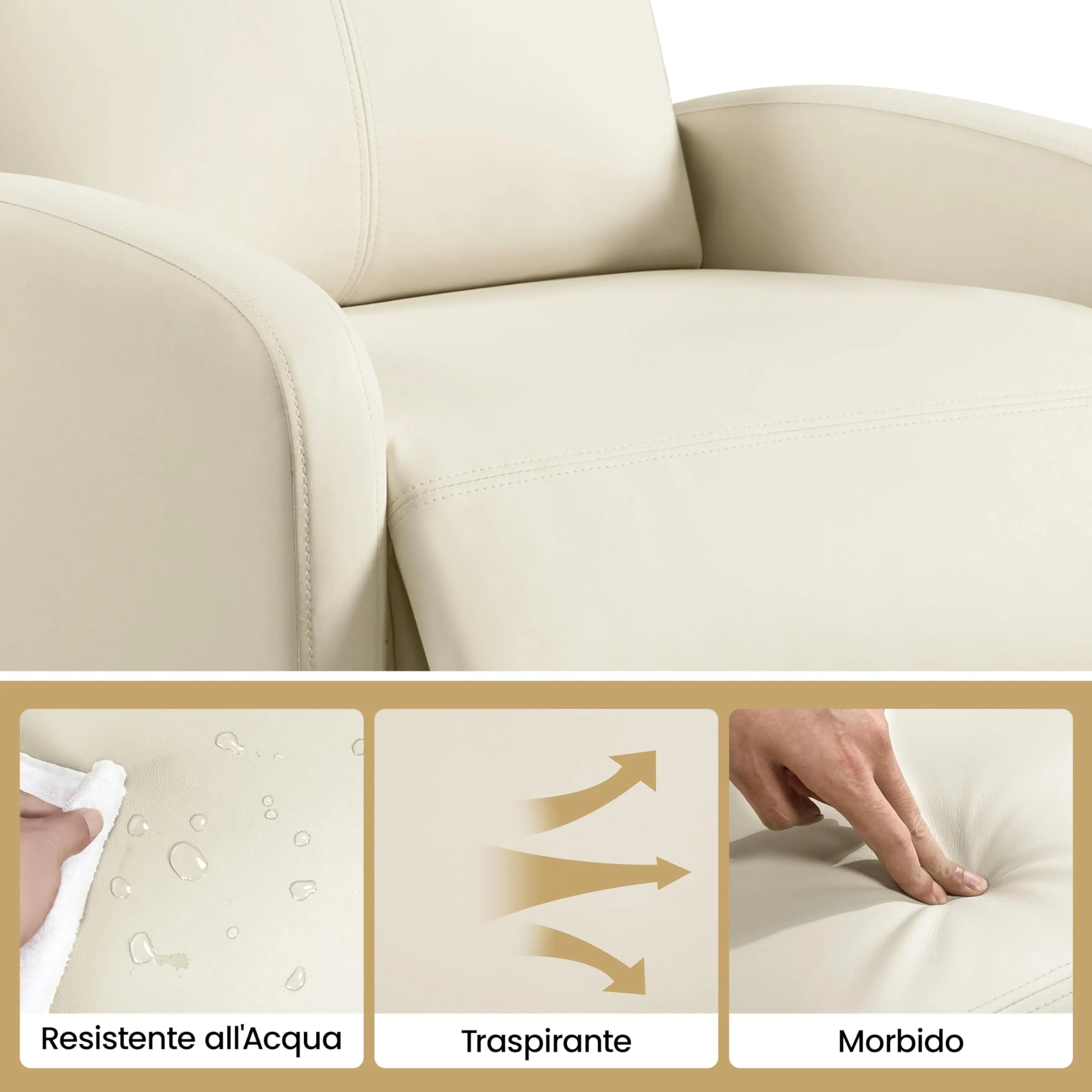 Yaheetech Poltrona Relax Reclinabile con Poggiapiedi, Beige - immagine 6