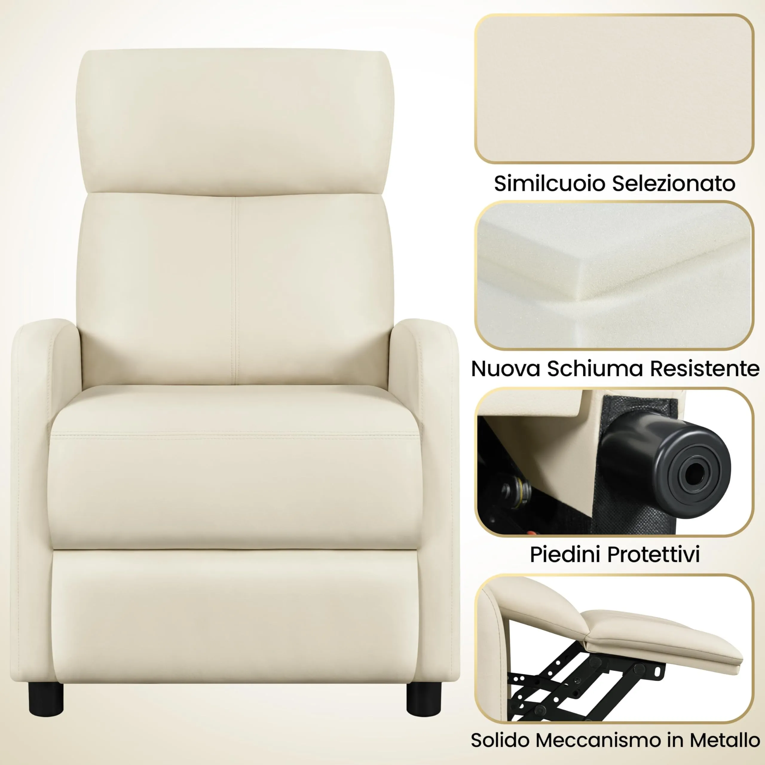 Yaheetech Poltrona Relax Reclinabile con Poggiapiedi, Beige - immagine 8