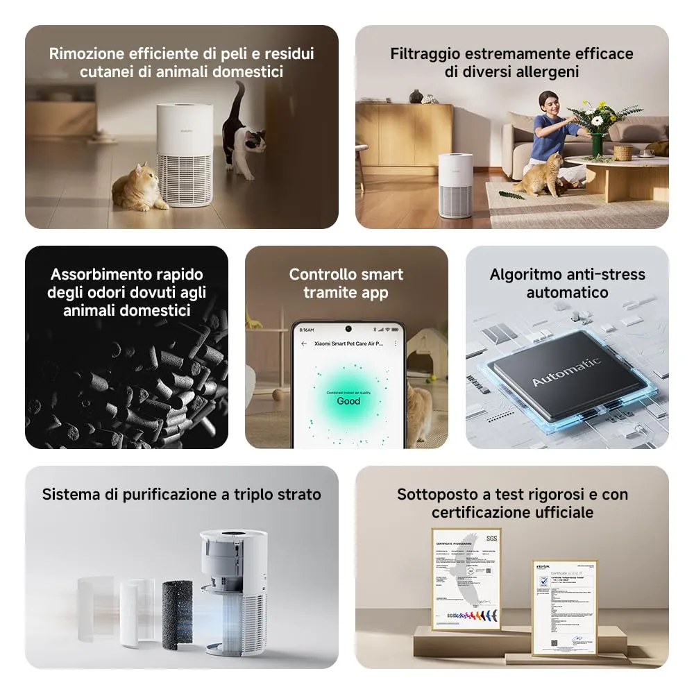 Xiaomi Smart Purificatore d'Aria per Animali, Filtro HEPA, Aspirazione 360°, Bianco - immagine 2
