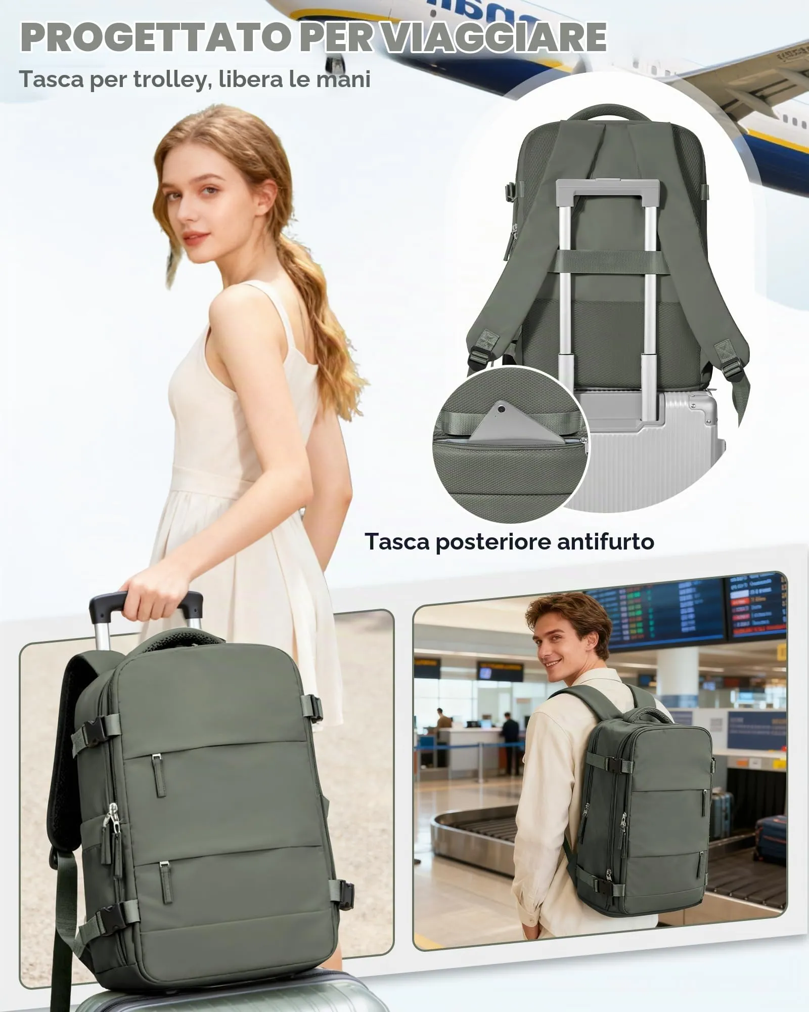 SZLX Zaino da Viaggio Sottovuoto 40x30x20 per Ryanair e Wizzair, Impermeabile, Laptop 14 Pollici, Porta USB e Scomparto Scarpe - immagine 10