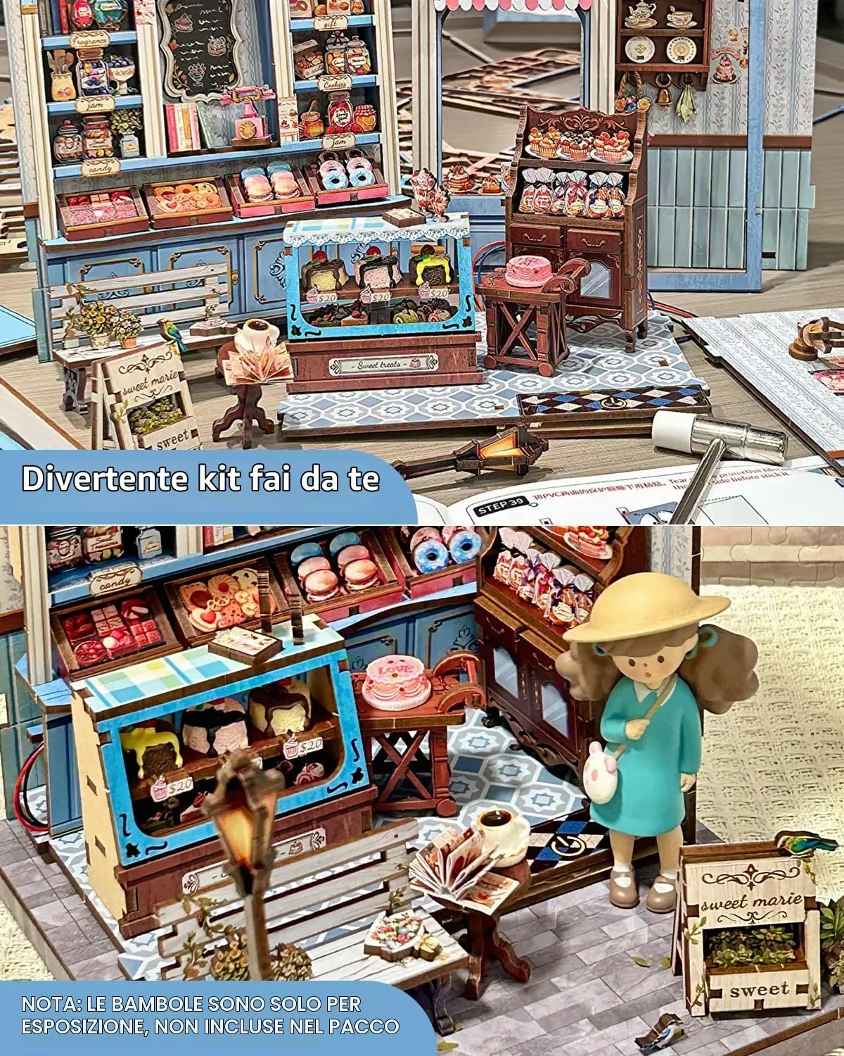 CUTEBEE Book Nook Kit Casa in Miniatura Pasticceria Francese Sweet Marie con Luci LED, Legno 3D - immagine 3