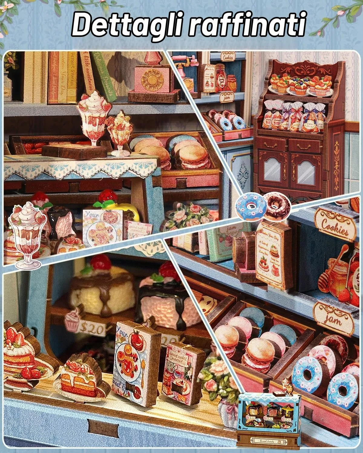 CUTEBEE Book Nook Kit Casa in Miniatura Pasticceria Francese Sweet Marie con Luci LED, Legno 3D - immagine 4