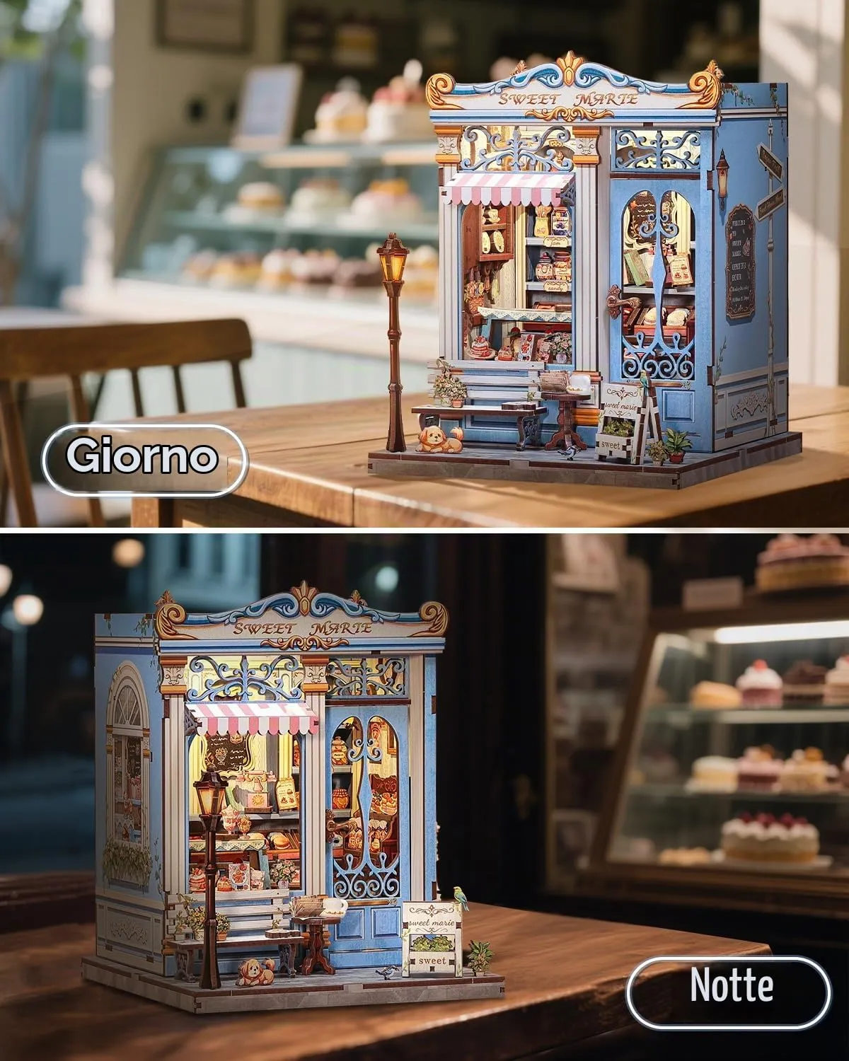 CUTEBEE Book Nook Kit Casa in Miniatura Pasticceria Francese Sweet Marie con Luci LED, Legno 3D - immagine 5
