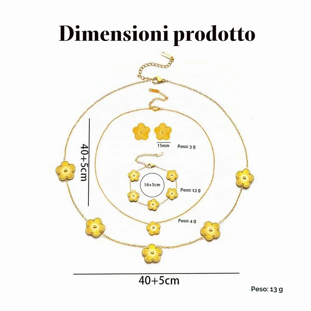 XFSRG Set Gioielli Quadrifoglio con Collana, Orecchini e Bracciale in Acciaio Inossidabile Placcato Oro 18k, Set Cinque Foglie per Donna e Ragazze - immagine 2