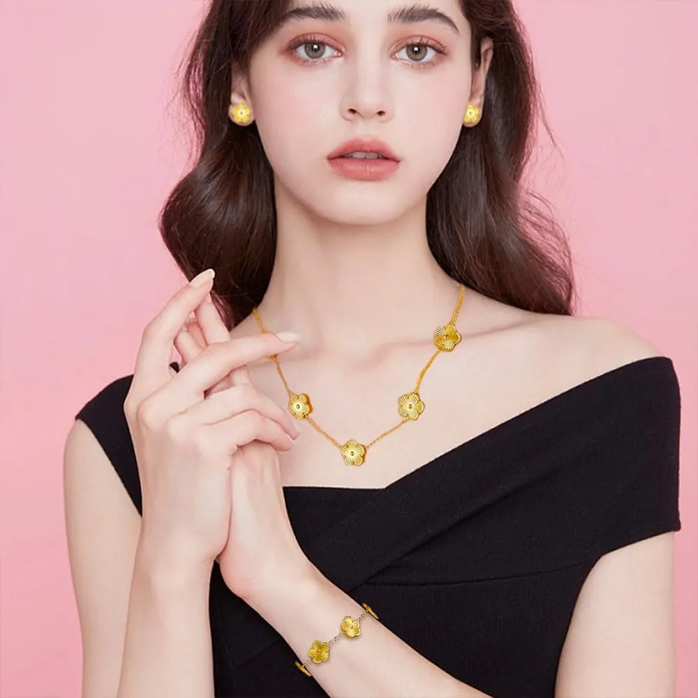 XFSRG Set Gioielli Quadrifoglio con Collana, Orecchini e Bracciale in Acciaio Inossidabile Placcato Oro 18k, Set Cinque Foglie per Donna e Ragazze - immagine 5