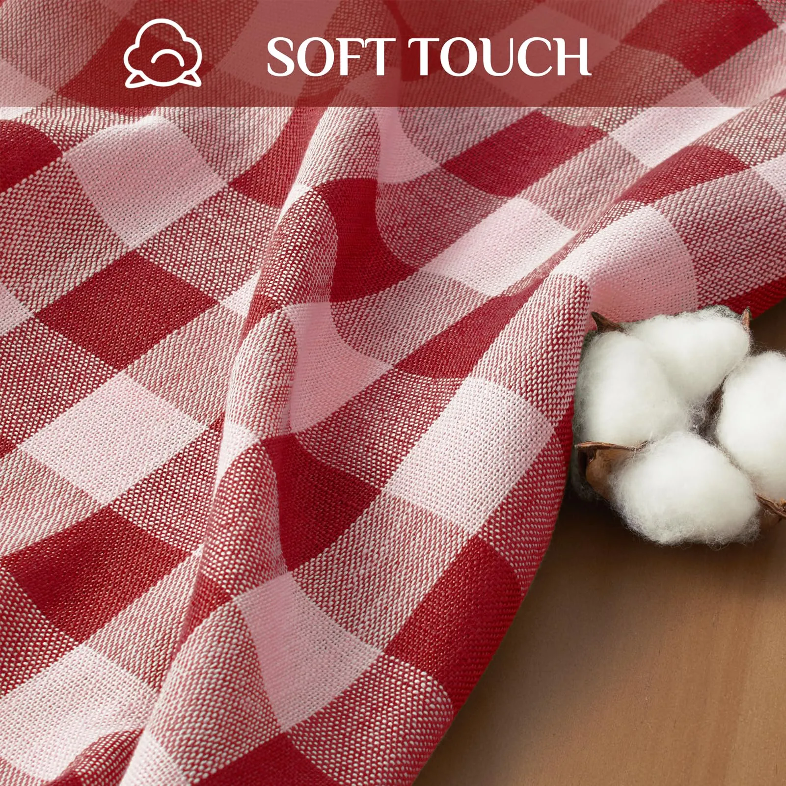 Softalker Tovaglia rettangolare a scacchi in lino, stile bohémien con nappa, 140 x 260 cm, rosso - immagine 3