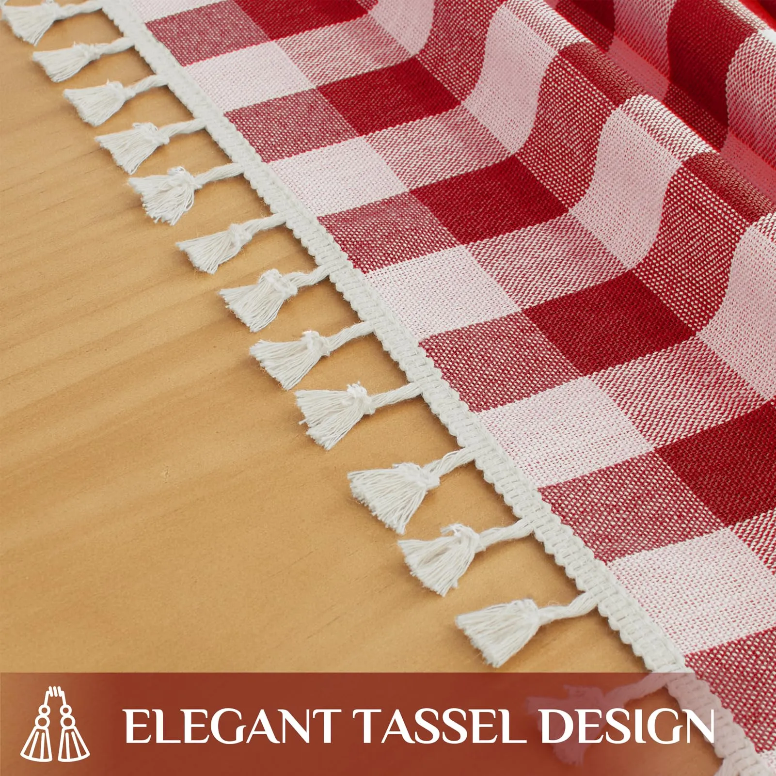 Softalker Tovaglia a scacchi in lino e cotone con nappe, 140 x 213 cm, Rosso - immagine 4