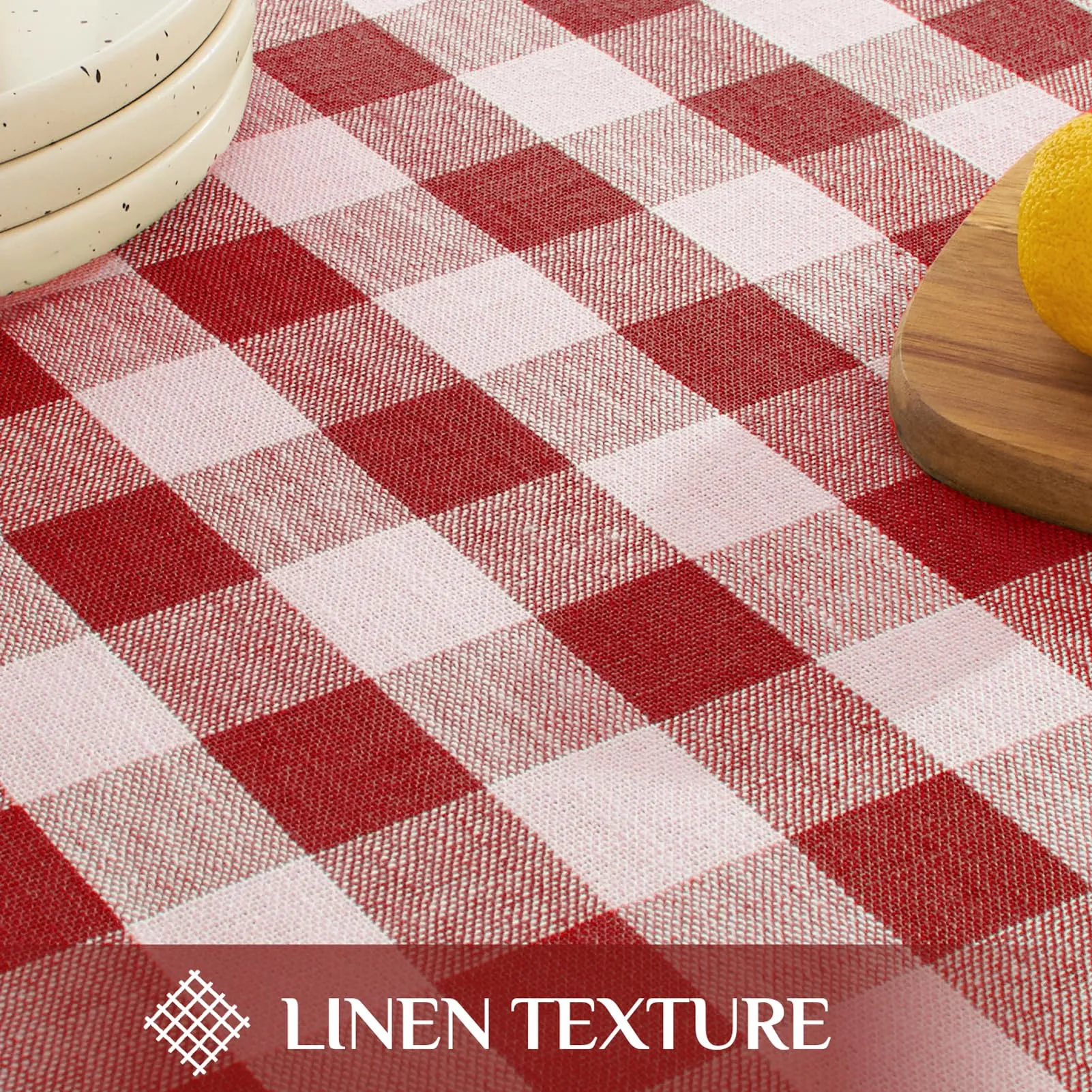 Softalker Tovaglia a scacchi in lino e cotone con nappe, 140 x 213 cm, Rosso - immagine 5