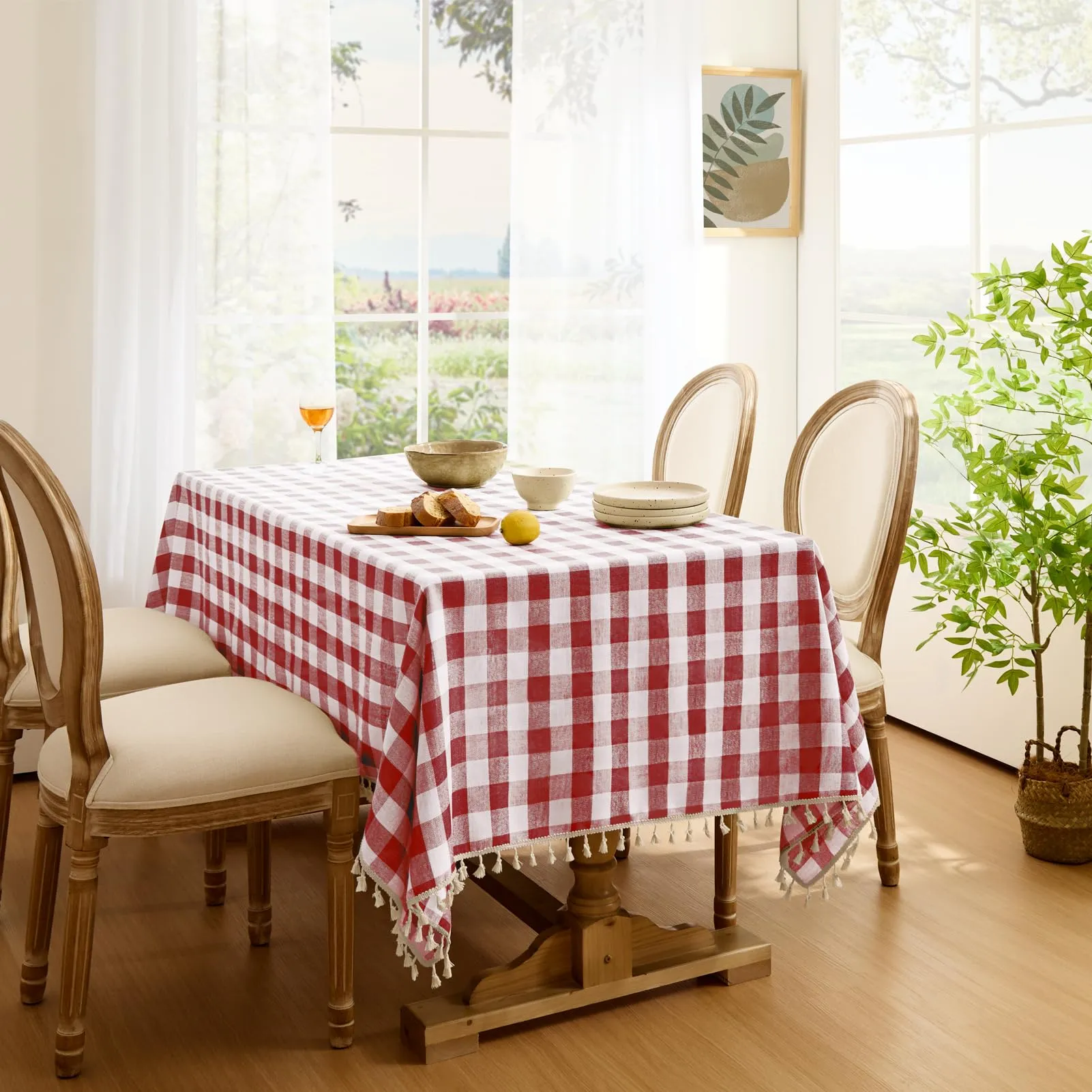 Softalker Tovaglia a scacchi in lino e cotone con nappe, 140 x 213 cm, Rosso - immagine 7