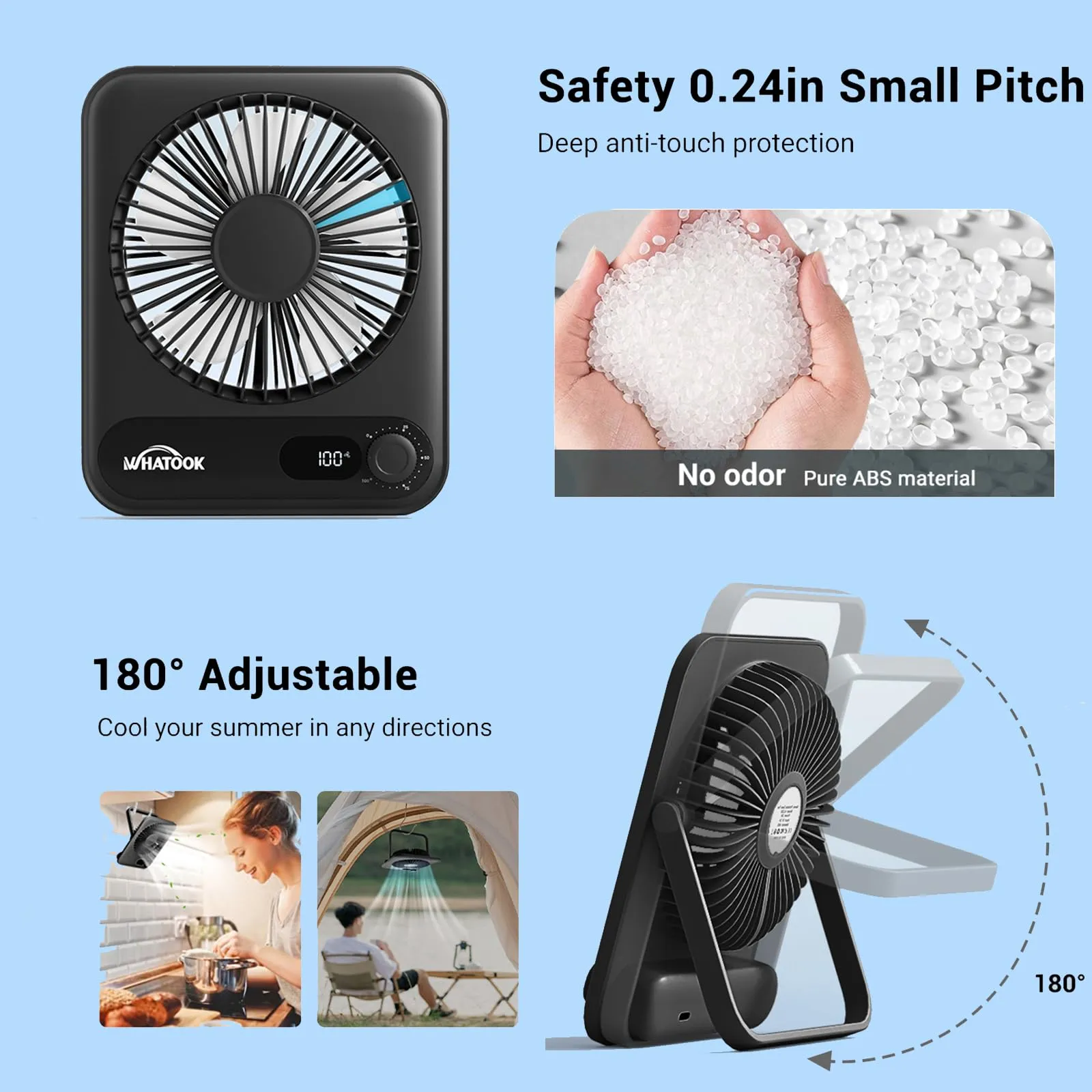 WHATOOK Set di 2 Ventilatori da Tavolo Ricaricabili 5000 mAh HL008 - immagine 4